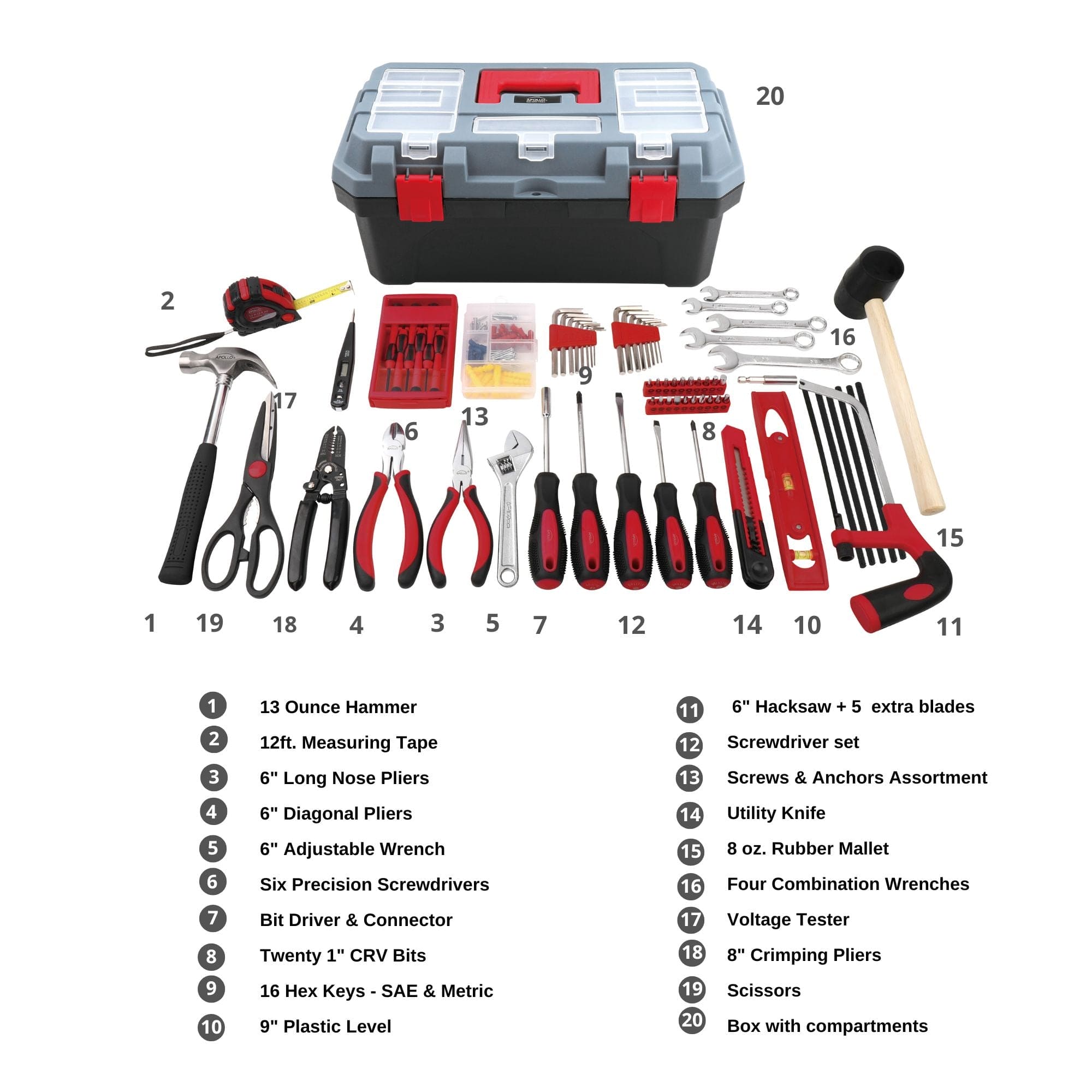 Rot 170 Piece Household Werkzeugset mit neuer und verbesserter Werkzeugbox - DT7103