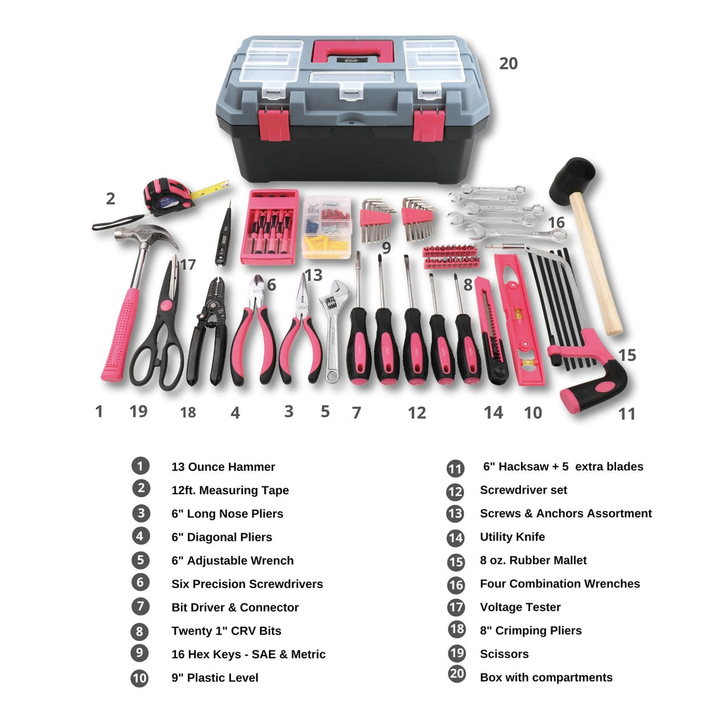 Rosa 170 Stück Haushalts-Tool-Kit mit neuen und verbesserten Werkzeugkasten - DT7103P
