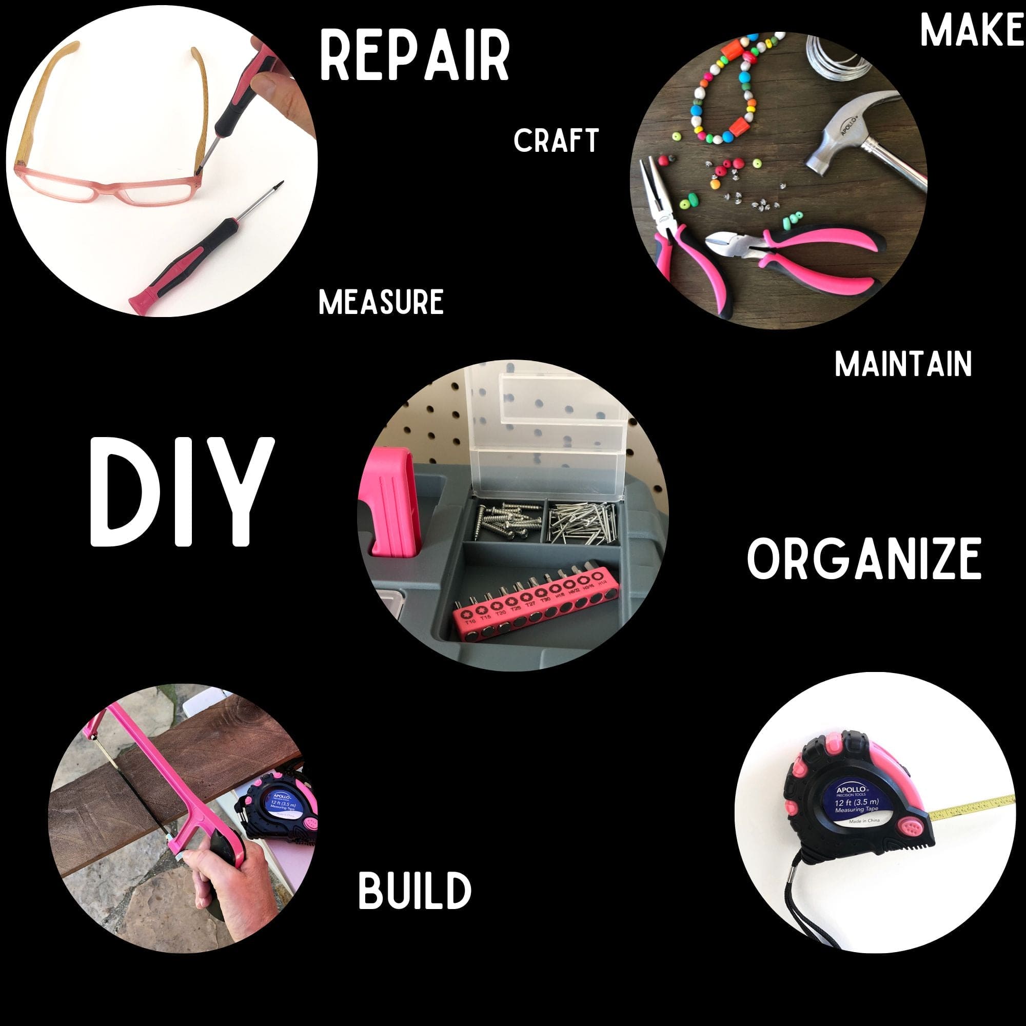 Rosa 170 Stück Haushalts-Tool-Kit mit neuen und verbesserten Werkzeugkasten - DT7103P