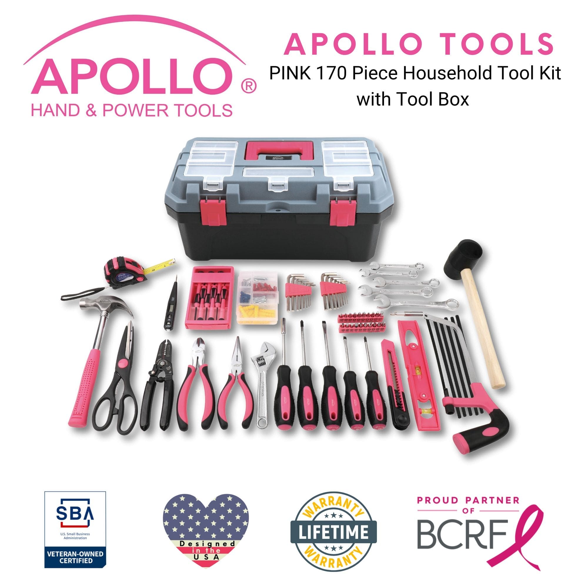 Rosa 170 Stück Haushalts-Tool-Kit mit neuen und verbesserten Werkzeugkasten - DT7103P