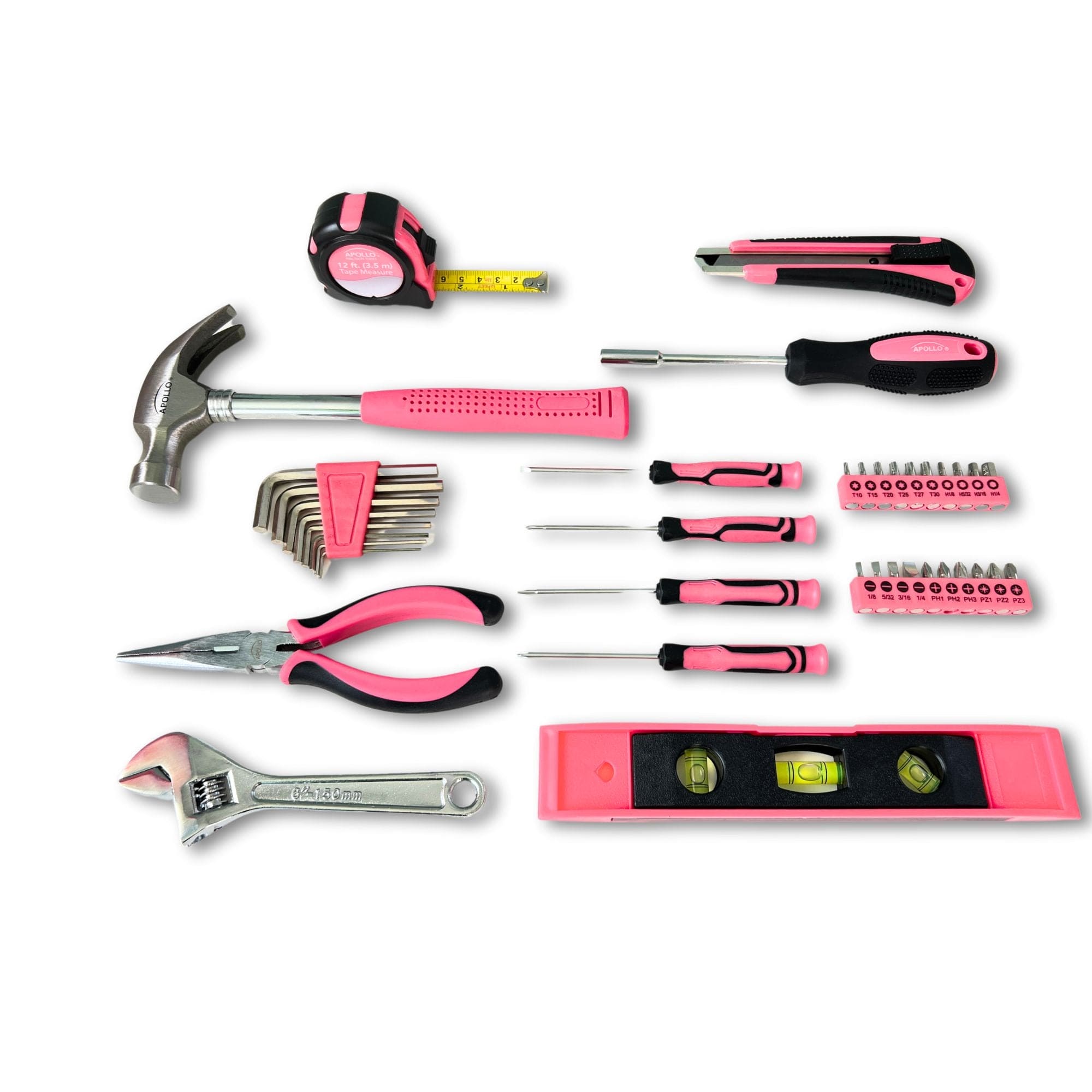 Apollo Tools Neues und verbessertes 39 Stück allgemeines Rosa-Werkzeug-Set im Aufbewahrungsgehäuse für die Wartung und Reparatur von Heimwerkern im täglichen Heim-