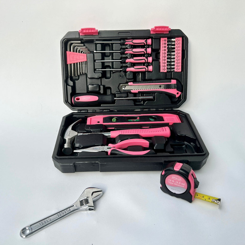 Apollo Tools Neues und verbessertes 39 Stück allgemeines Rosa-Werkzeug-Set im Aufbewahrungsgehäuse für die Wartung und Reparatur von Heimwerkern im täglichen Heim-