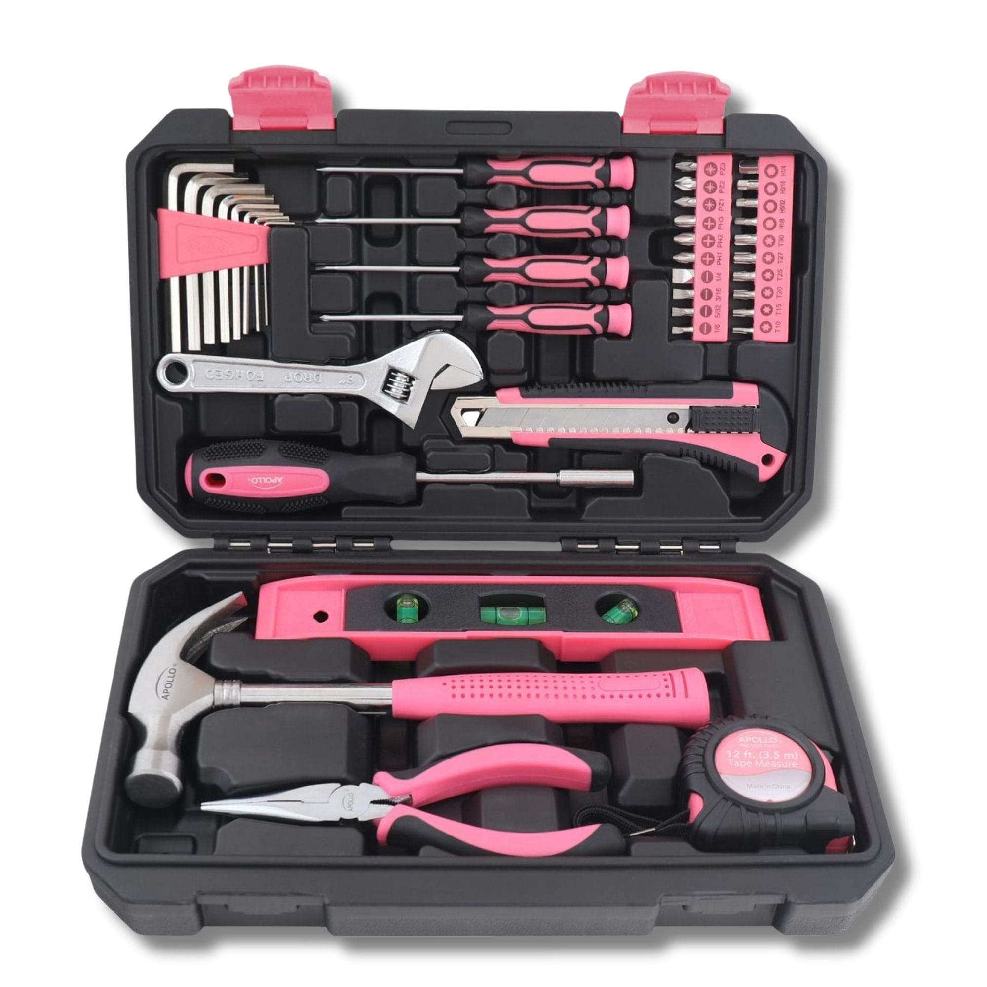 Apollo Tools Neues und verbessertes 39 Stück allgemeines Rosa-Werkzeug-Set im Aufbewahrungsgehäuse für die Wartung und Reparatur von Heimwerkern im täglichen Heim-