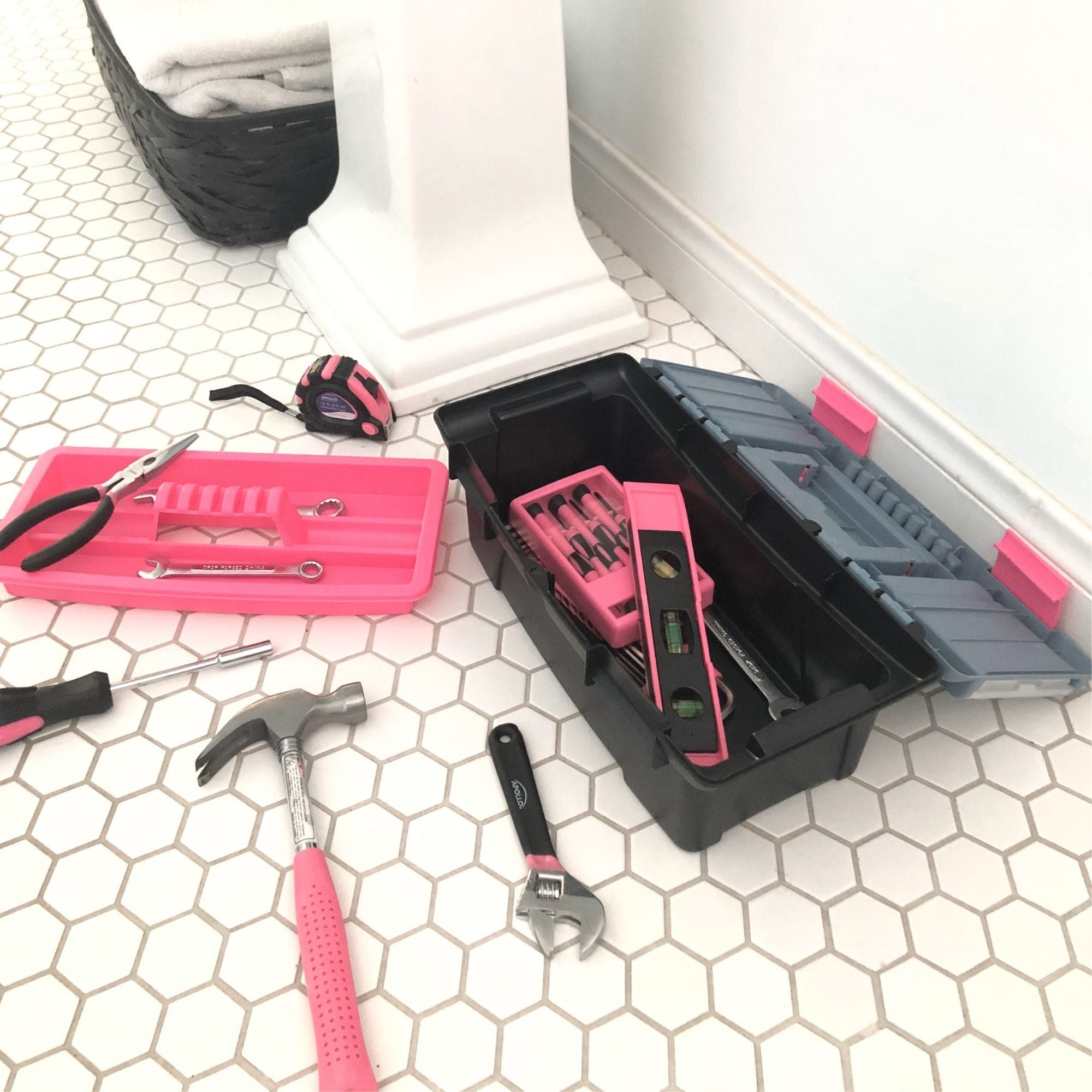 53 Stück Haushalts-Tool-Kit mit Tool Box Rosa- DT9773P