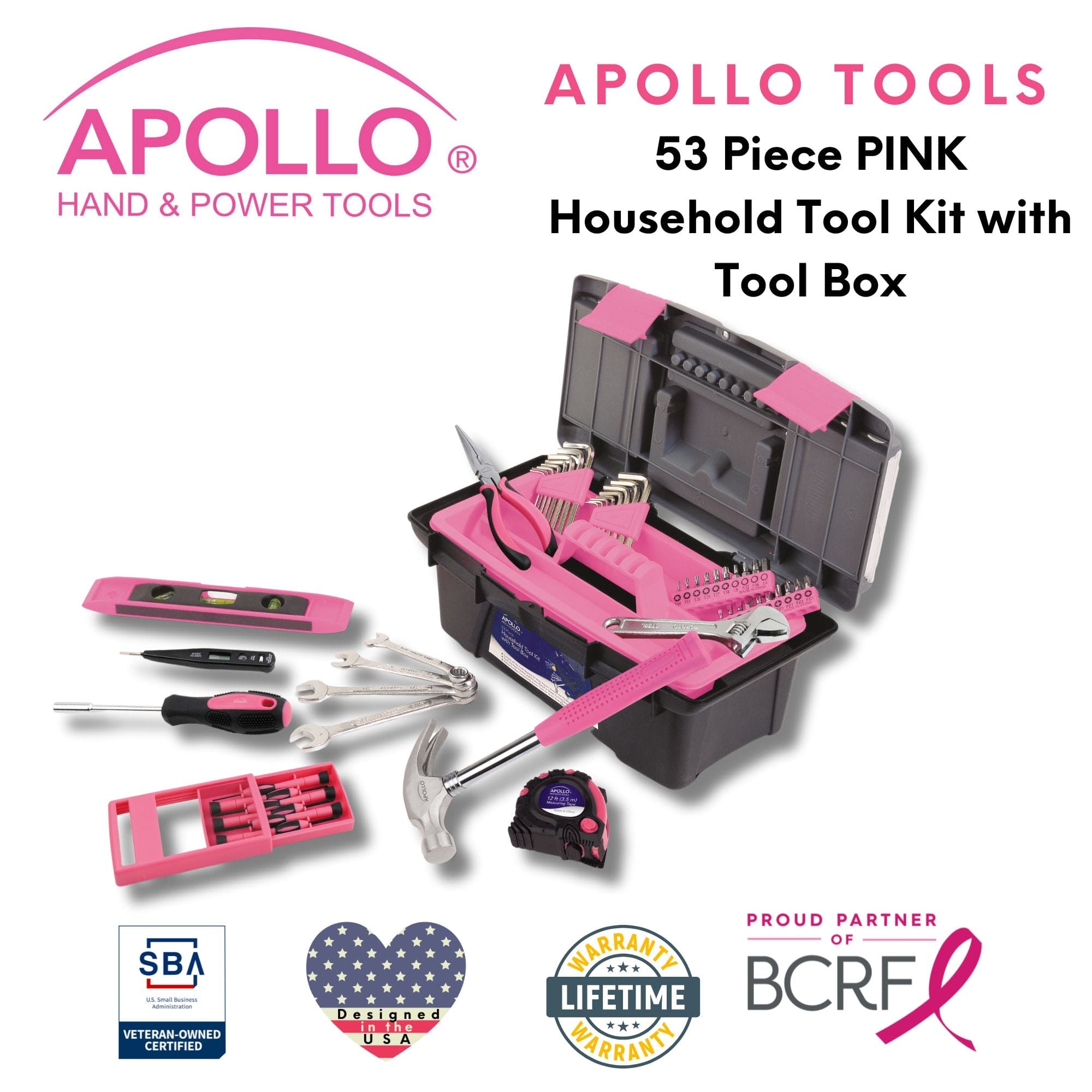 53 Stück Haushalts-Tool-Kit mit Tool Box Rosa- DT9773P
