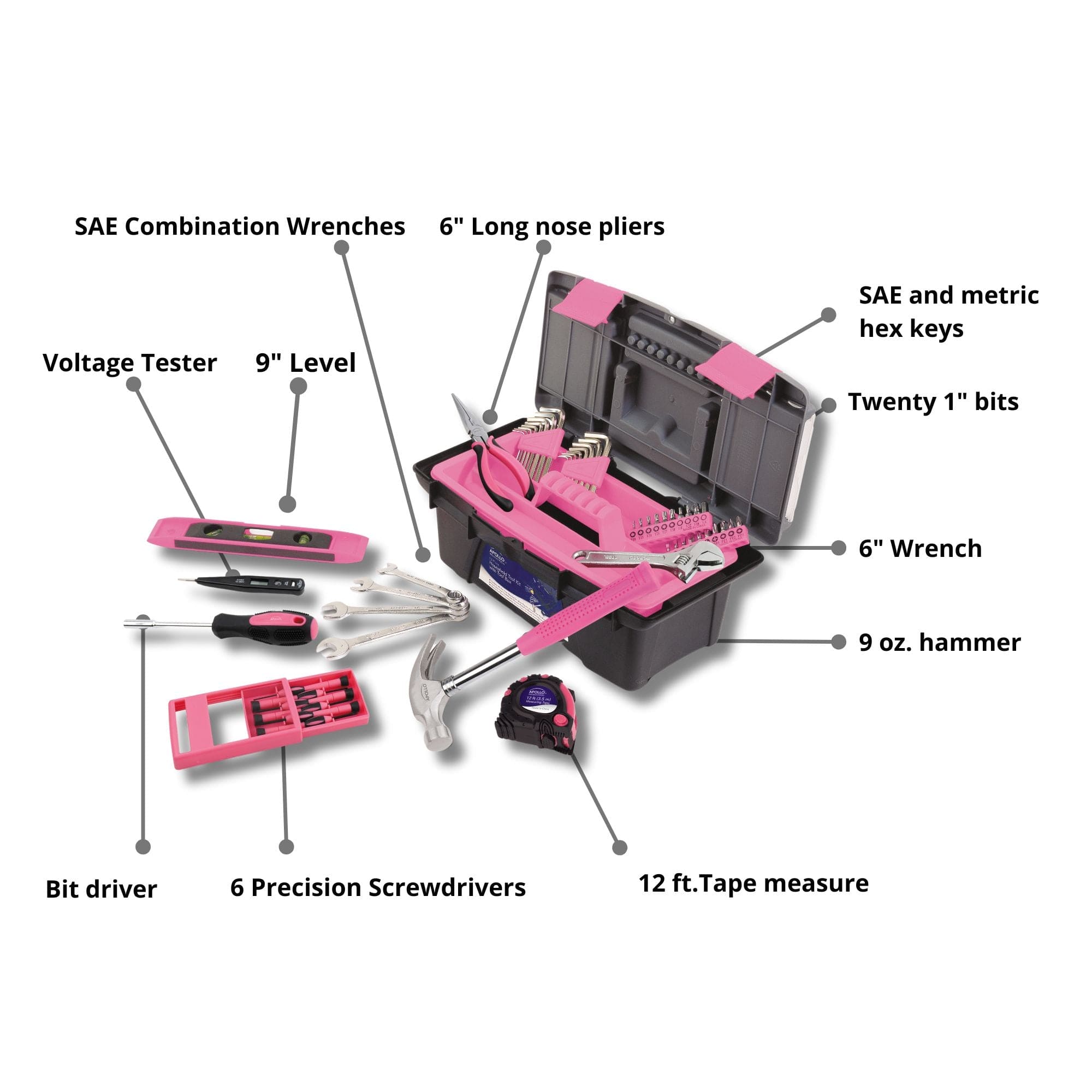 53 Stück Haushalts-Tool-Kit mit Tool Box Rosa- DT9773P