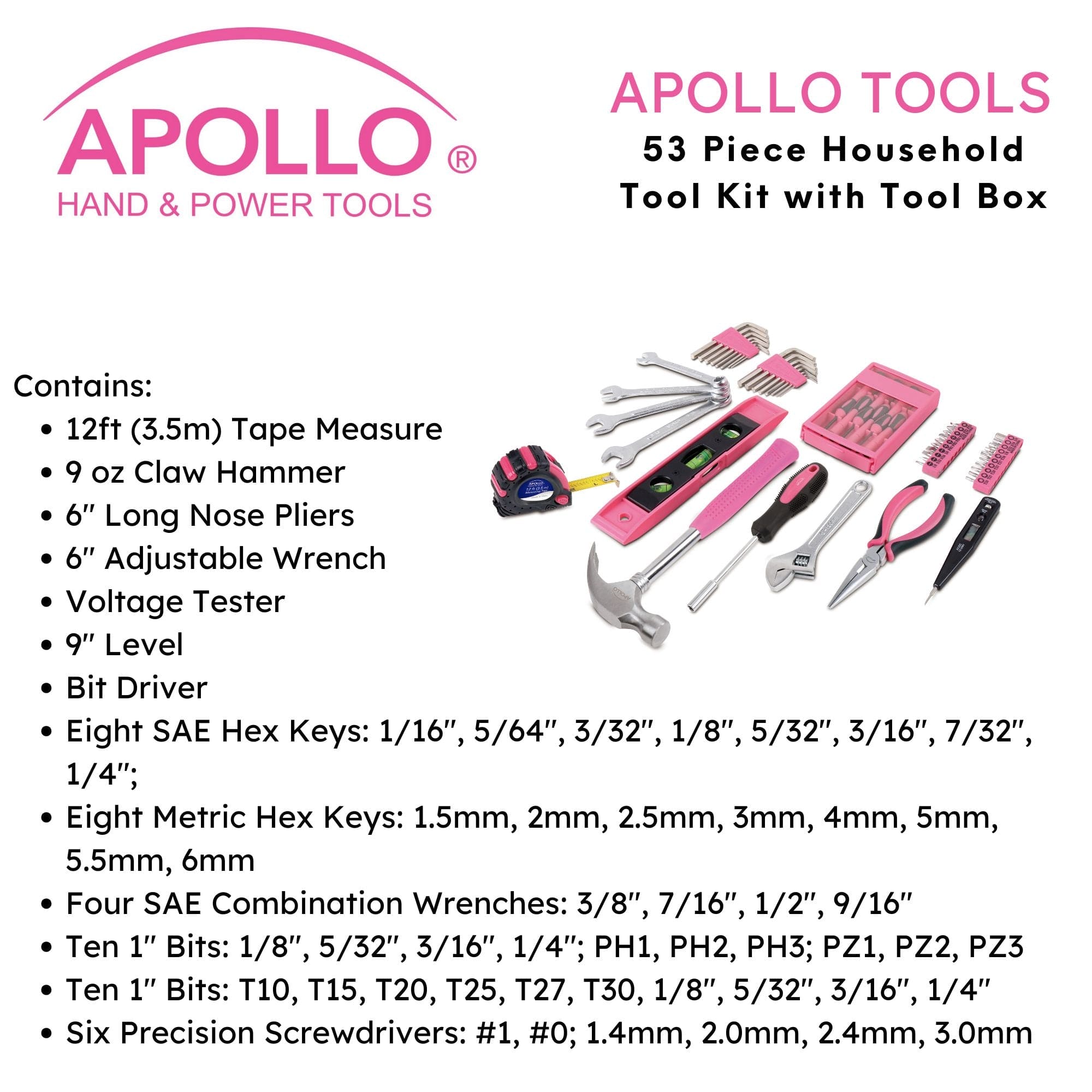 53 Stück Haushalts-Tool-Kit mit Tool Box Rosa- DT9773P