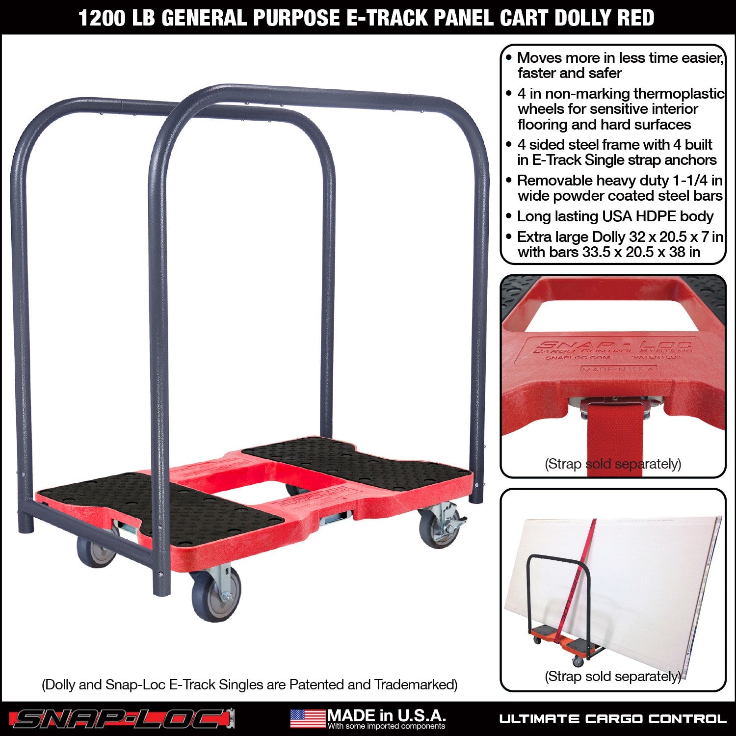 Snap-Loc E-Track Dolly - Allgemein, 0,54 kg Kapazität mit 4' Swivel Thermoplastic Casters