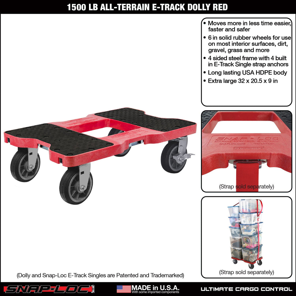 Snap-Loc E-Track Dolly - All-Terrain, 0,68 kg Kapazität mit 6' Solid Rubber Casters - Rot