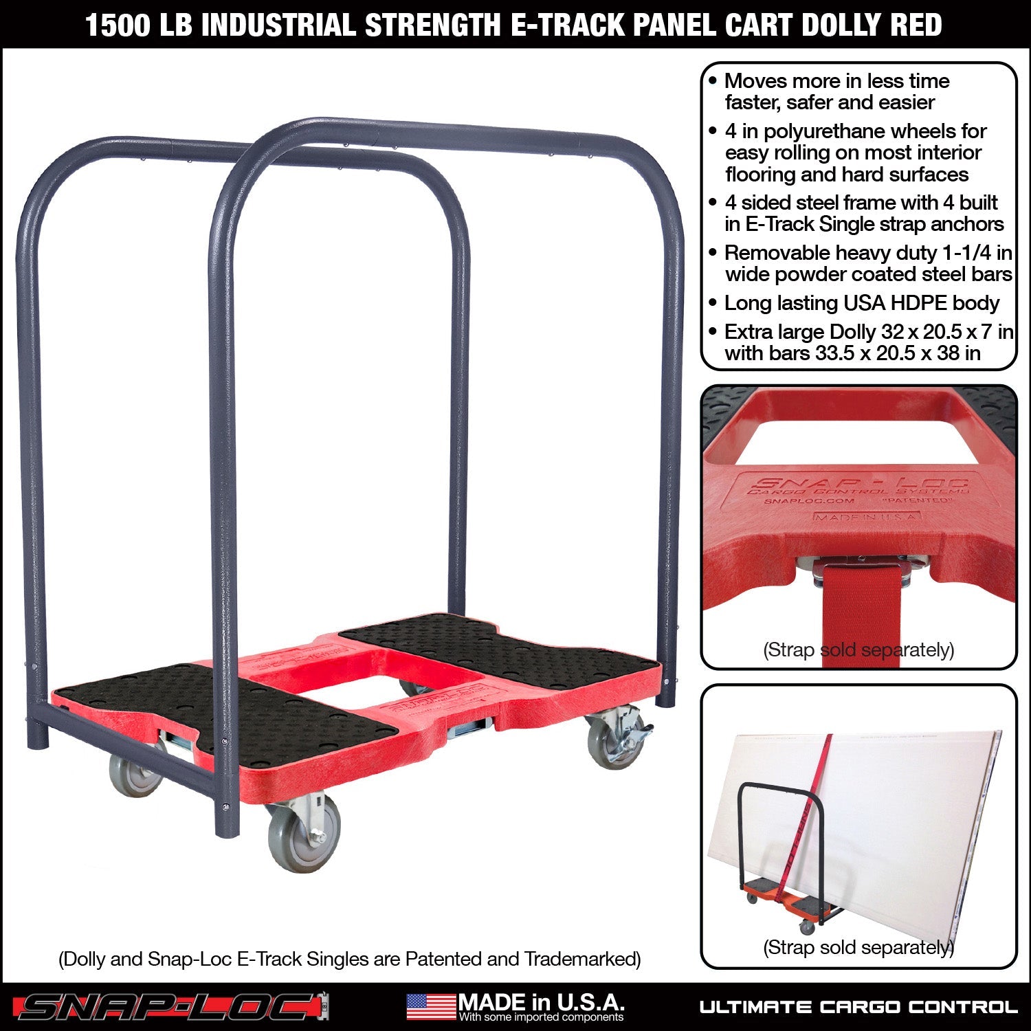 Snap-Loc E-Track Dolly - Industrielle Stärke, 0,68 kg Kapazität mit 4' Polyurethan-Schwenkrollen