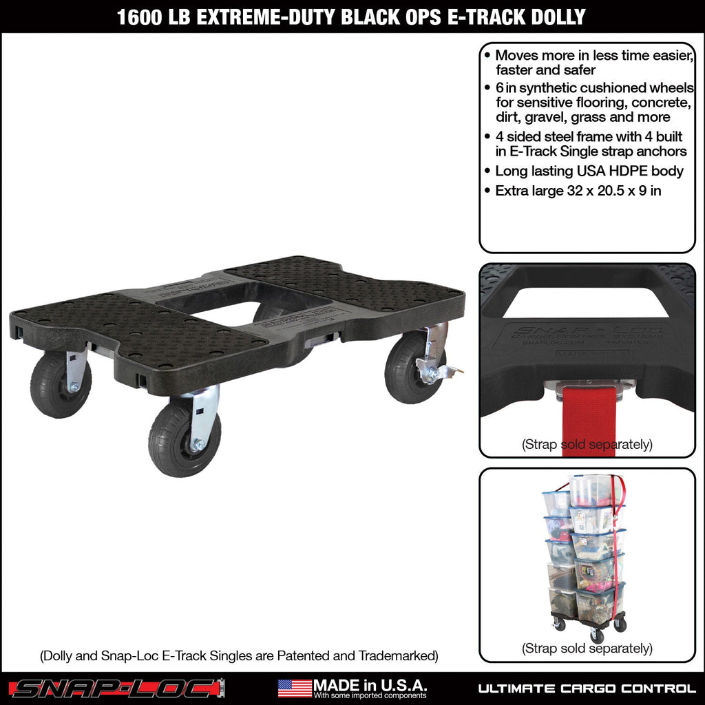Snap-Loc E-Track Dolly - Extreme-Duty, 0,73 kg Kapazität mit 6' Solid Synthetic Rubber Casters - Rot