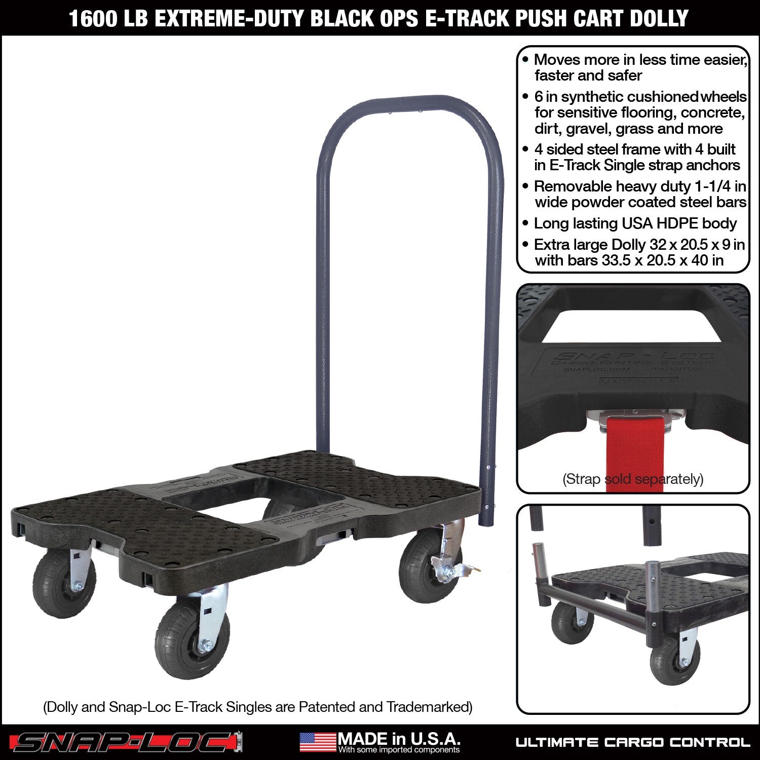 Snap-Loc E-Track Dolly - Extreme-Duty, 0,73 kg Kapazität mit 6' Solid Synthetic Rubber Casters - Rot