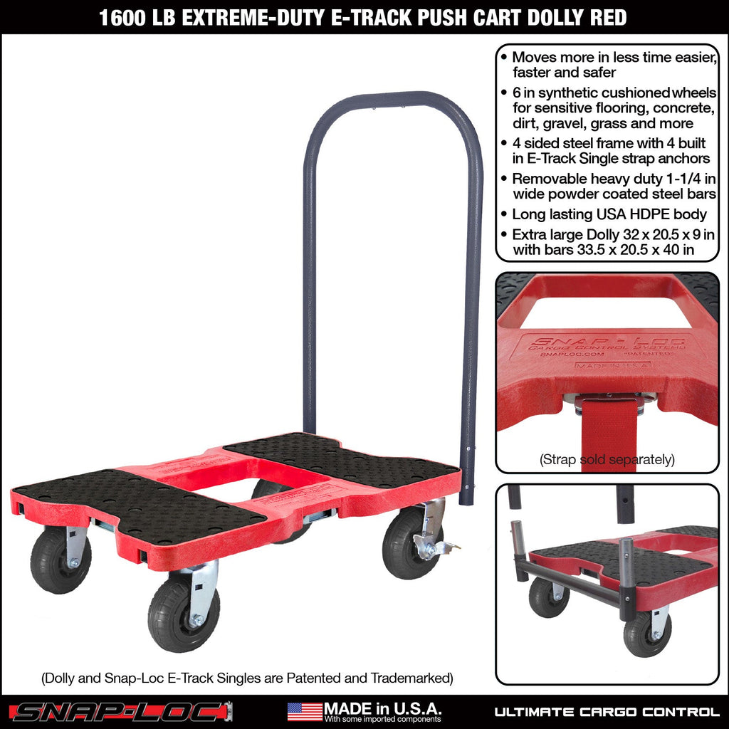 Snap-Loc E-Track Dolly - Extreme-Duty, 0,73 kg Kapazität mit 6' Solid Synthetic Rubber Casters - Rot
