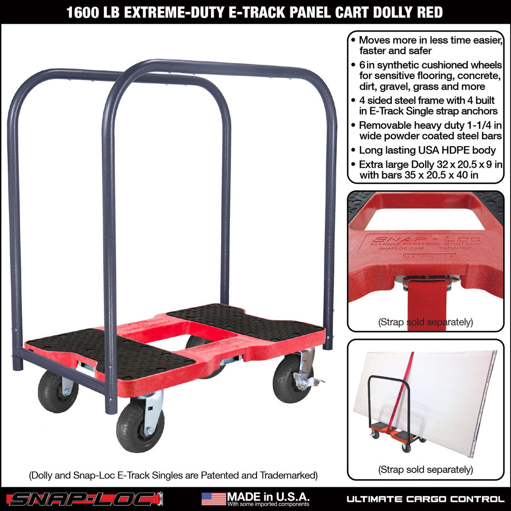 Snap-Loc E-Track Dolly - Extreme-Duty, 0,73 kg Kapazität mit 6' Solid Synthetic Rubber Casters - Rot