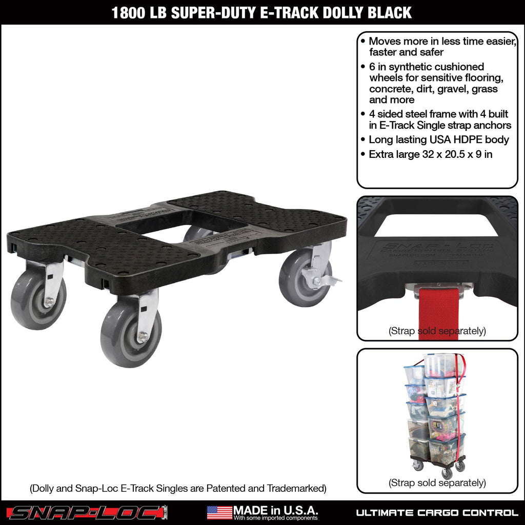 Snap-Loc E-Track Dolly - Super-Duty, 0,82 kg Kapazität mit 6' Polyurethan-Schwenkrollen - Rot