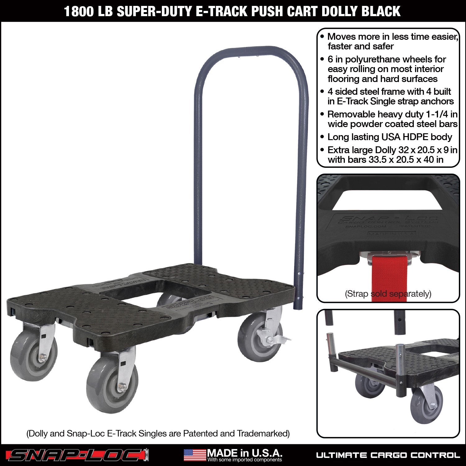 Snap-Loc E-Track Dolly - Super-Duty, 0,82 kg Kapazität mit 6' Polyurethan-Schwenkrollen - Rot