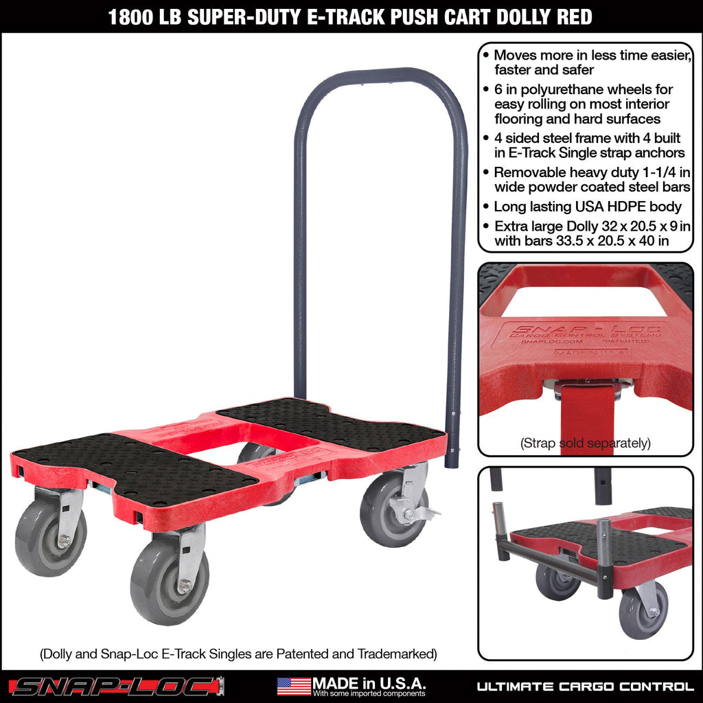 Snap-Loc E-Track Dolly - Super-Duty, 0,82 kg Kapazität mit 6' Polyurethan-Schwenkrollen - Rot