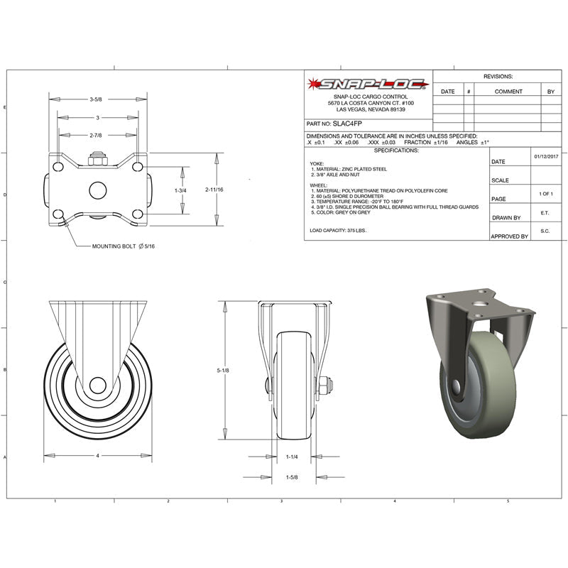 Snap-Loc 170,1 kg 4' Industrie Polyurethan Caster