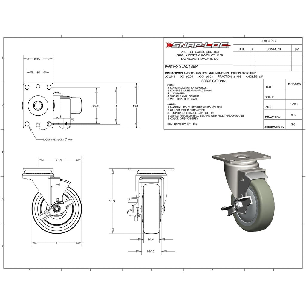 Snap-Loc 170,1 kg 4' Industrie Polyurethan Caster