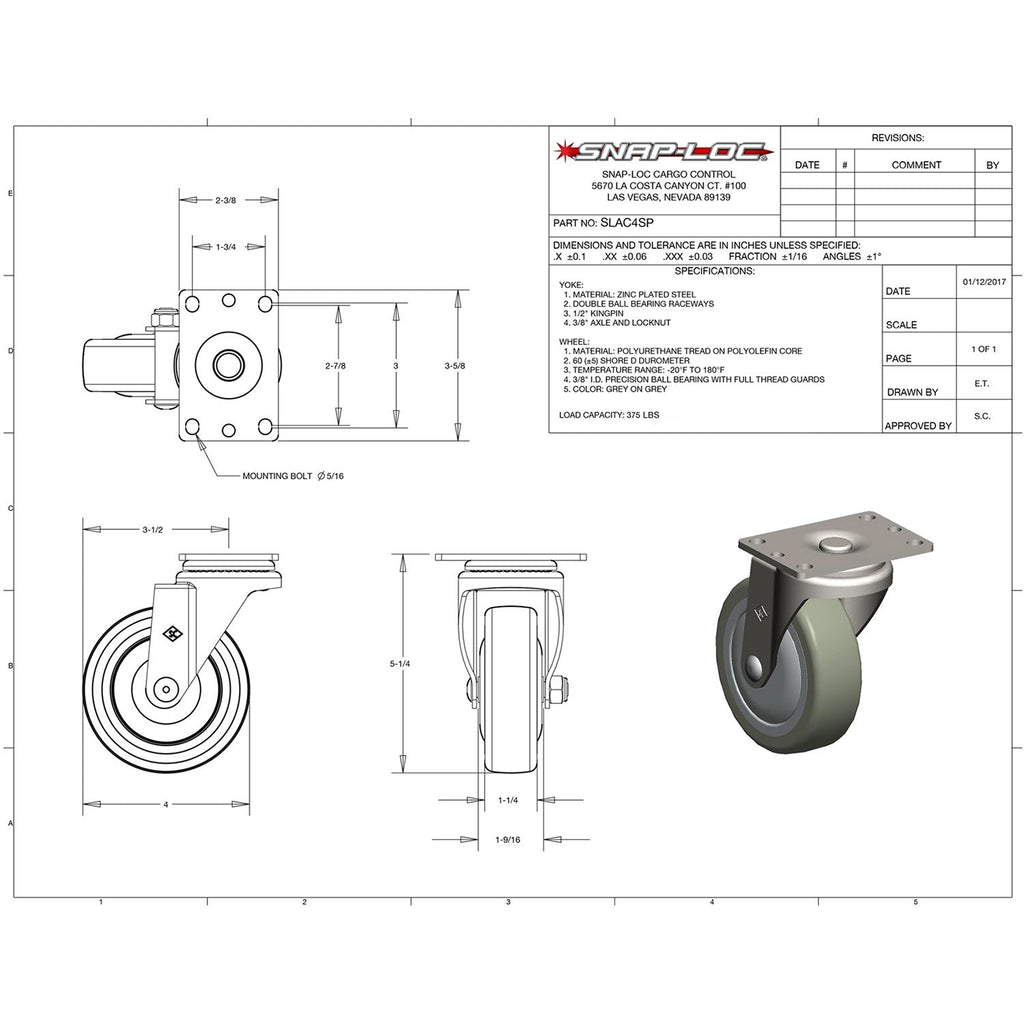 Snap-Loc 170,1 kg 4' Industrie Polyurethan Caster