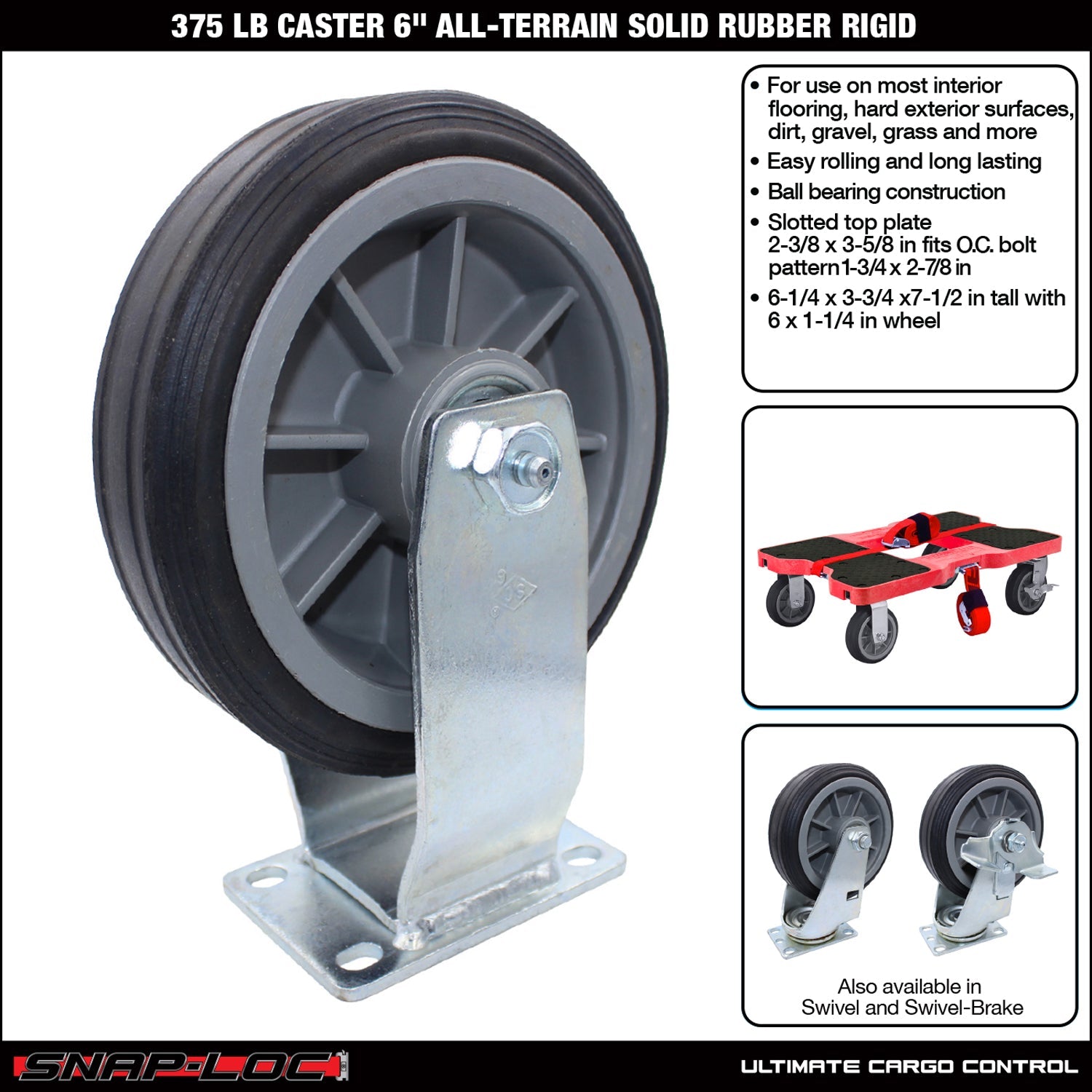 Snap-Loc 170,1 kg 6' All-Terrain Solid Rubber Caster