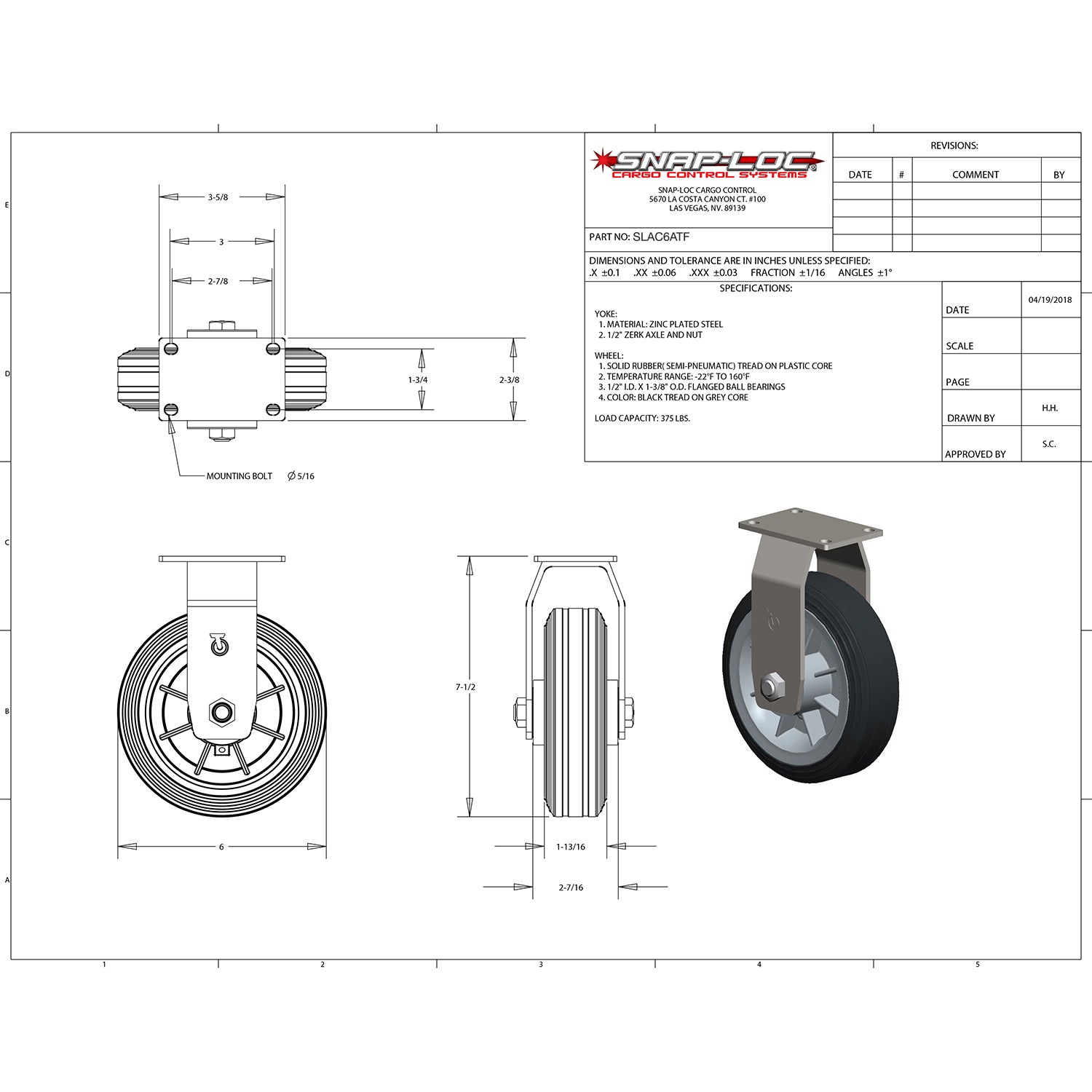 Snap-Loc 170,1 kg 6' All-Terrain Solid Rubber Caster