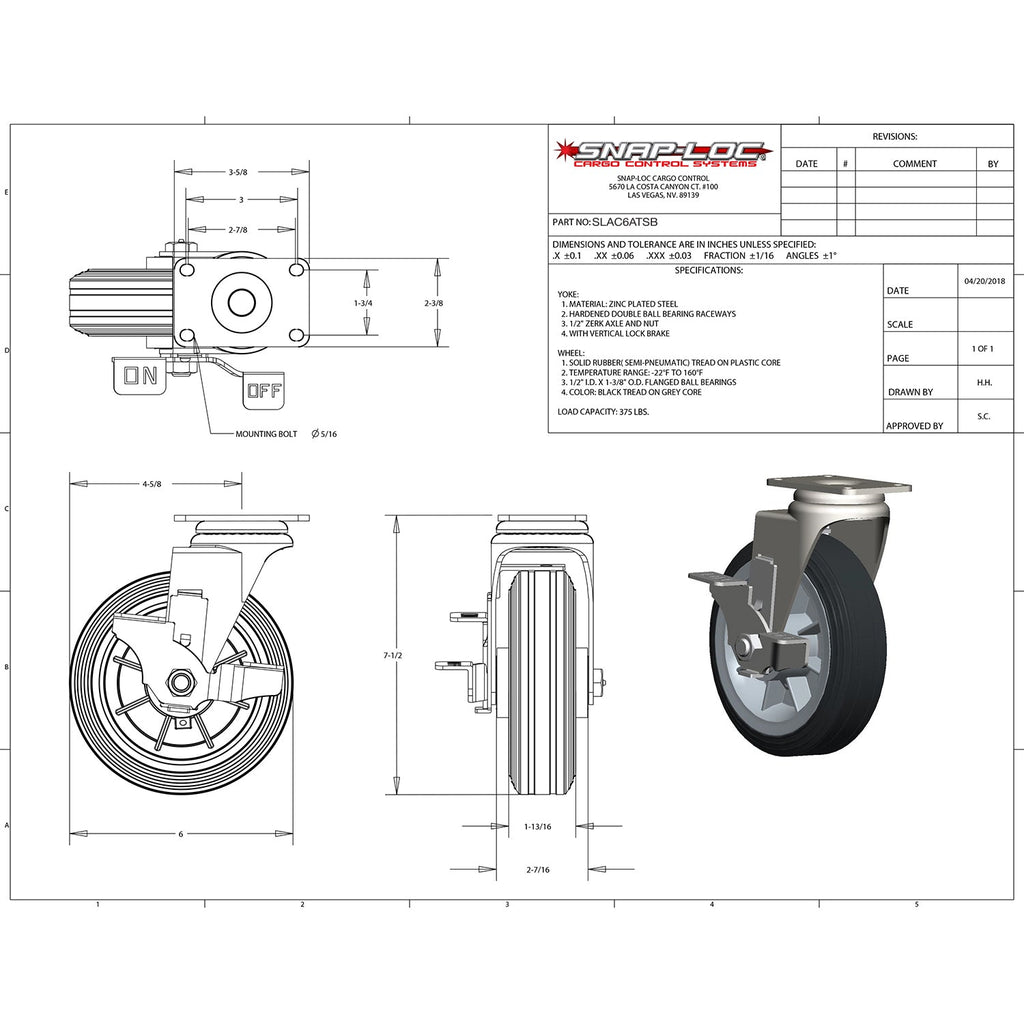 Snap-Loc 170,1 kg 6' All-Terrain Solid Rubber Caster