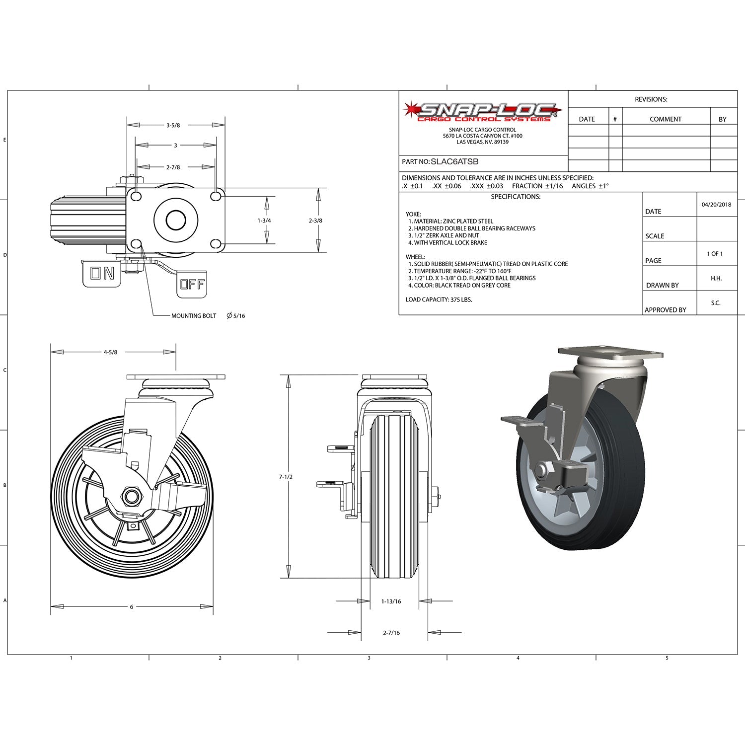 Snap-Loc 170,1 kg 6' All-Terrain Solid Rubber Caster