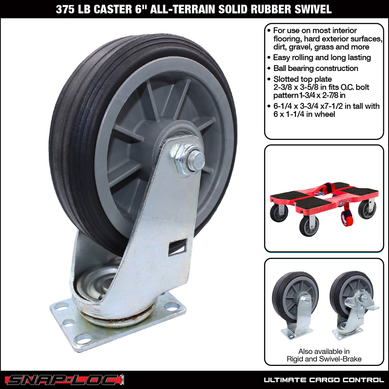 Snap-Loc 170,1 kg 6' All-Terrain Solid Rubber Caster