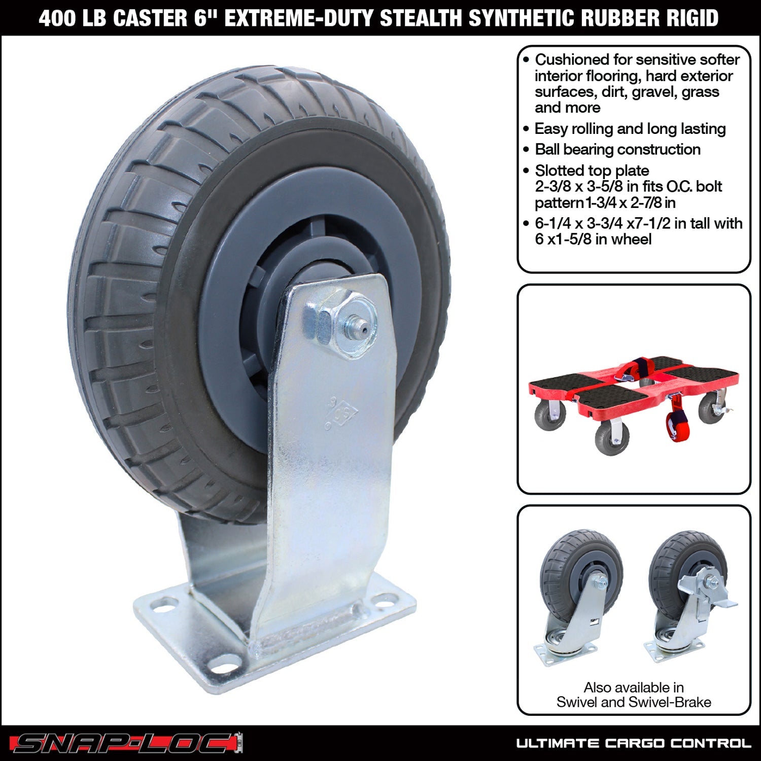 Snap-Loc 181,44 kg 6'Extreme-Duty Synthetic Rubber Caster