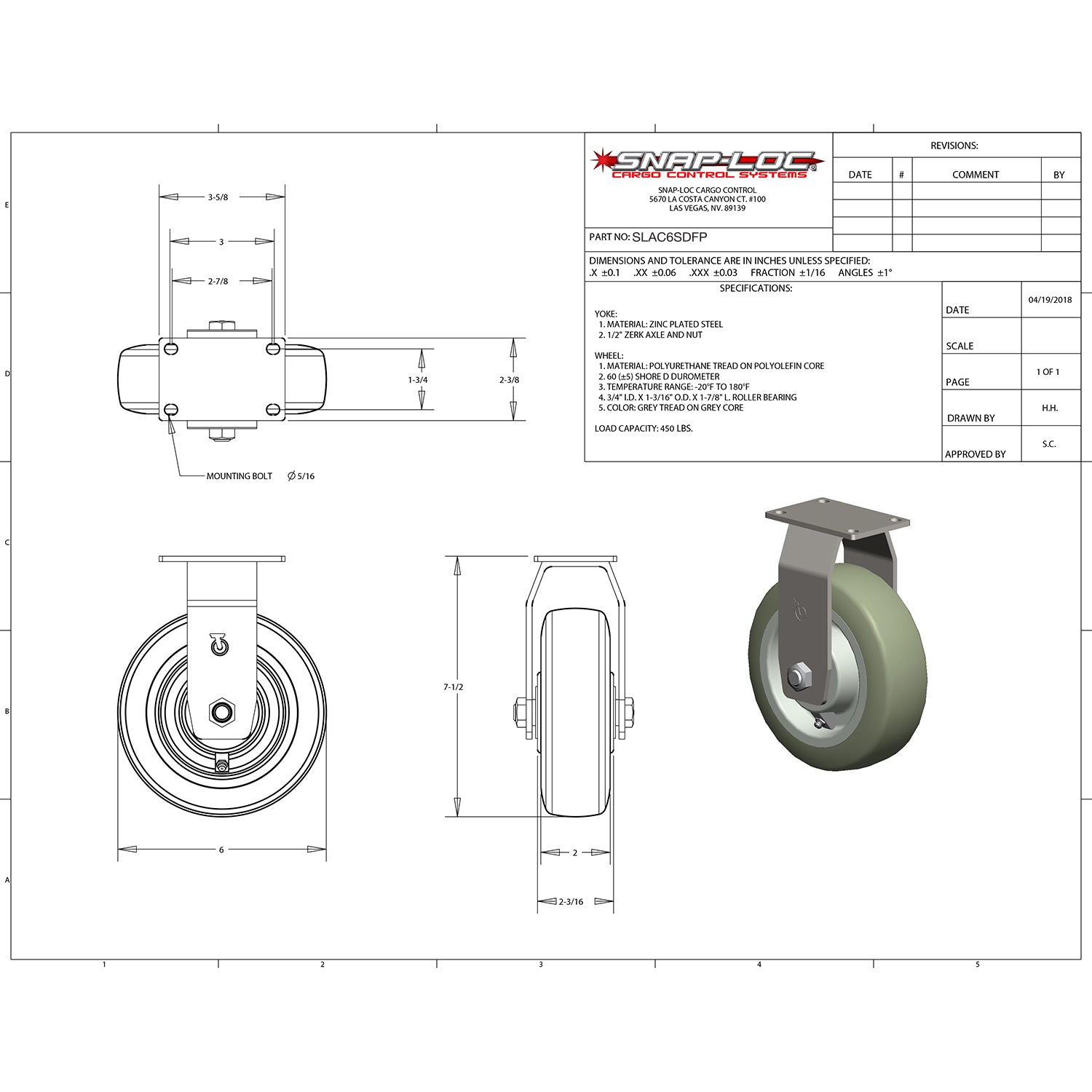 Snap-Loc 204,12 kg 6' Super-Duty Polyurethan Caster