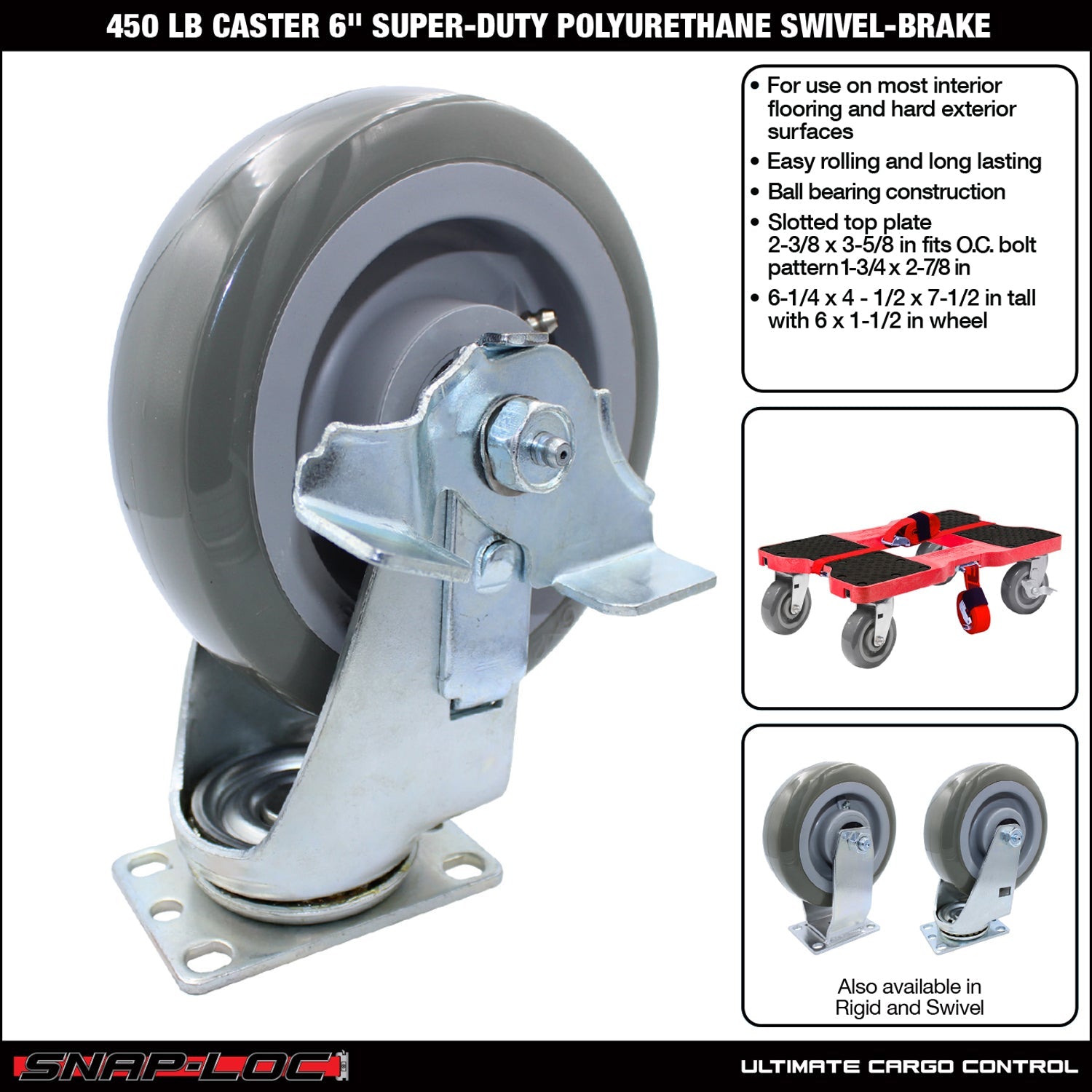 Snap-Loc 204,12 kg 6' Super-Duty Polyurethan Caster