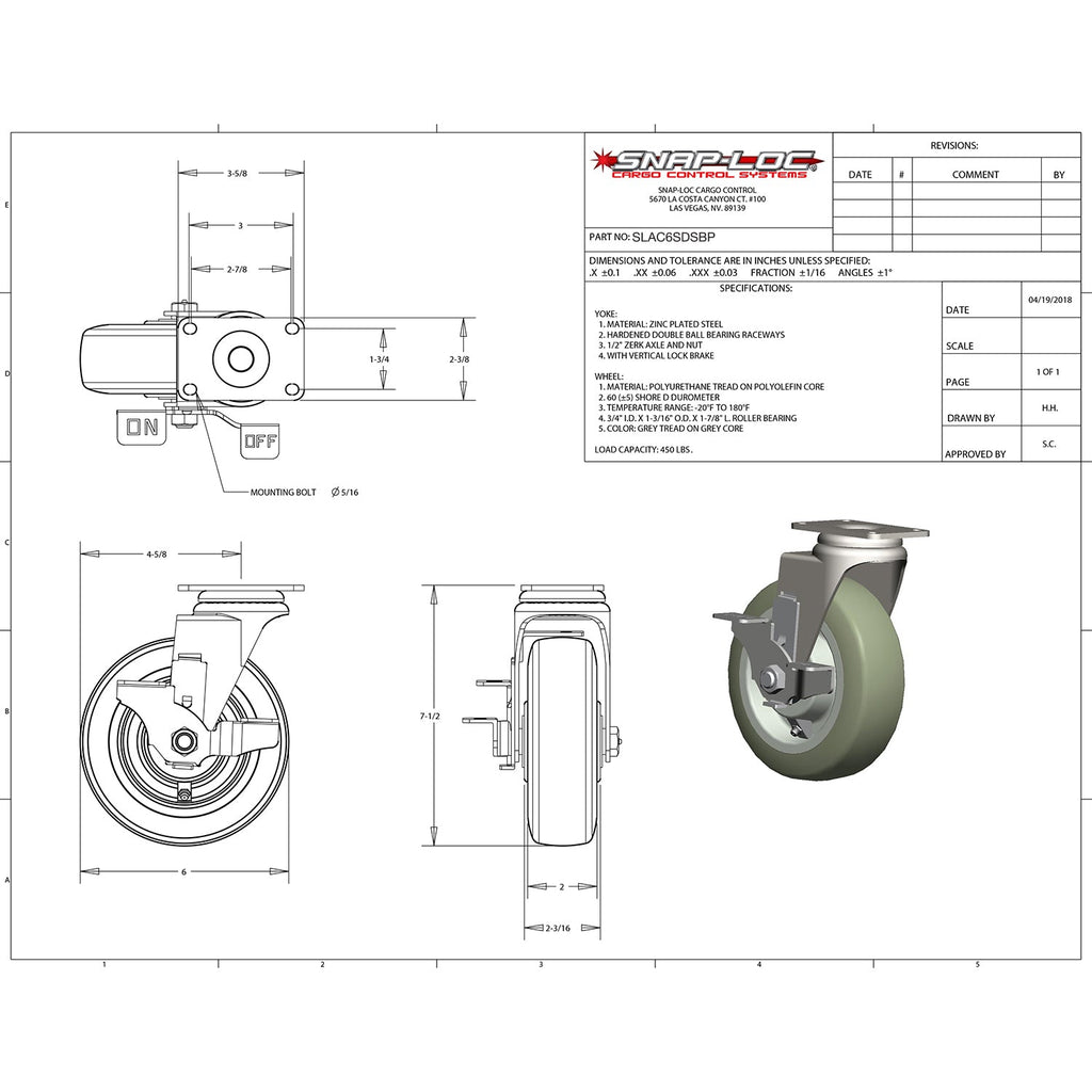 Snap-Loc 204,12 kg 6' Super-Duty Polyurethan Caster