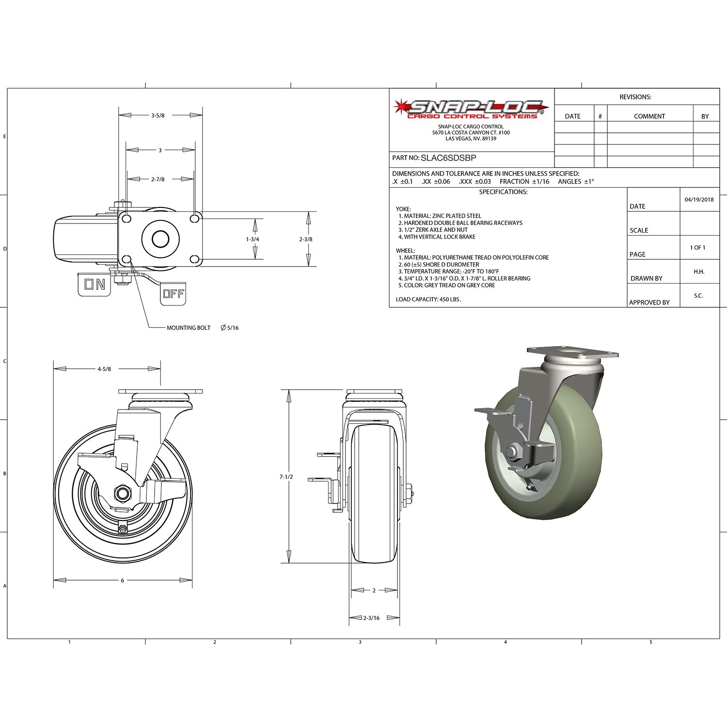 Snap-Loc 204,12 kg 6' Super-Duty Polyurethan Caster