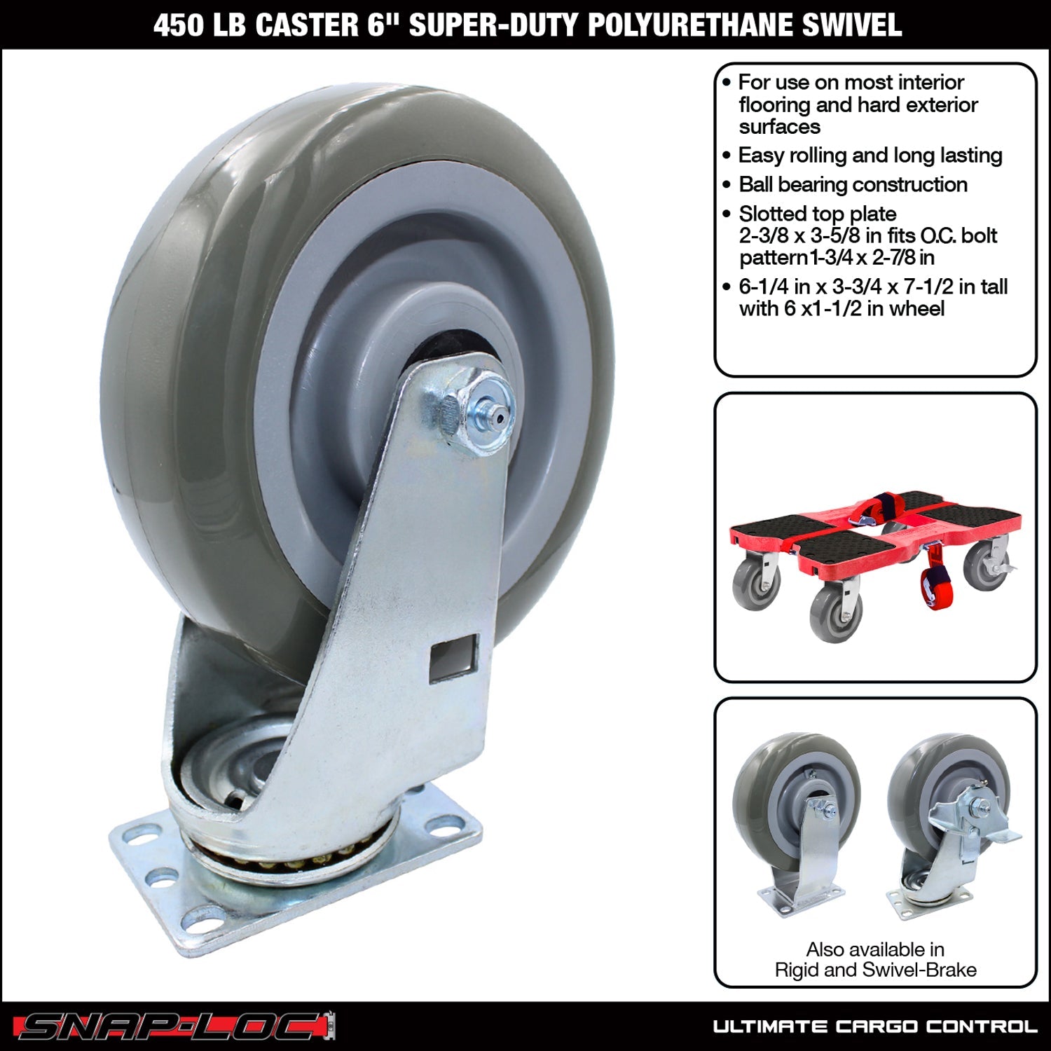 Snap-Loc 204,12 kg 6' Super-Duty Polyurethan Caster
