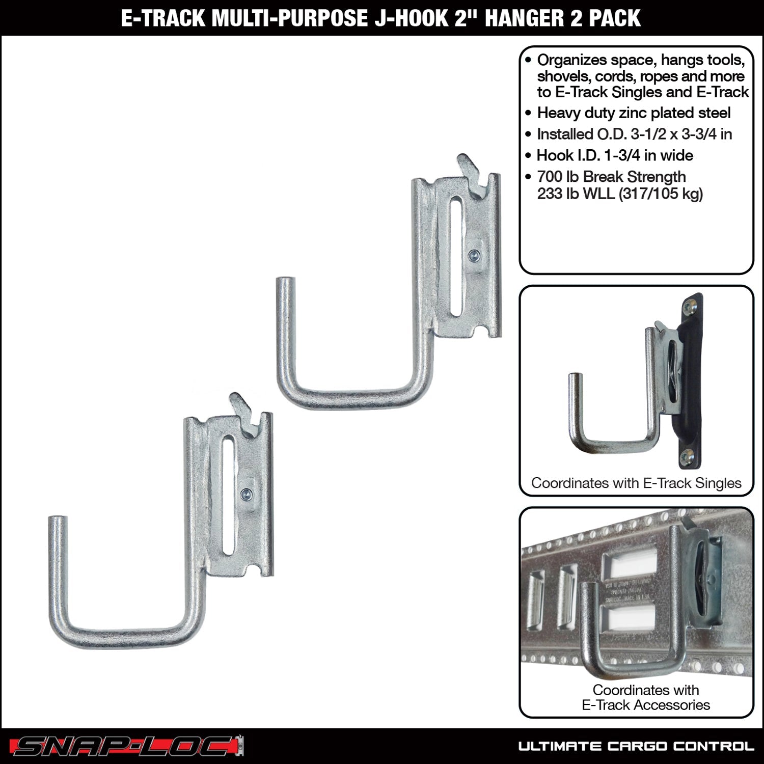 Snap-Loc E-Track 2' Mehrzweck-J-Hook - Cargo Control