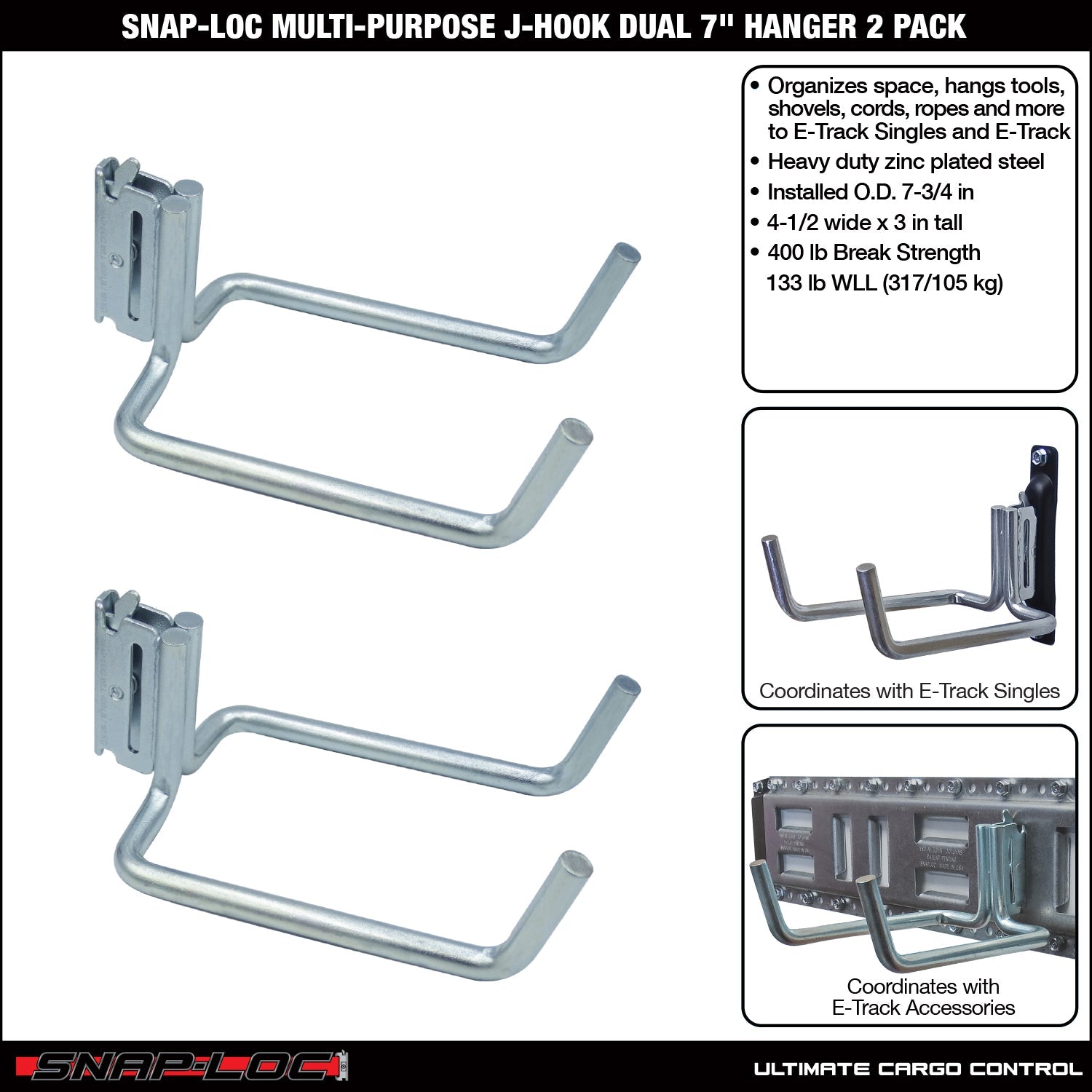 Snap-Loc E-Track 8' Mehrzweck-Dual-J-Hook - Cargo Control
