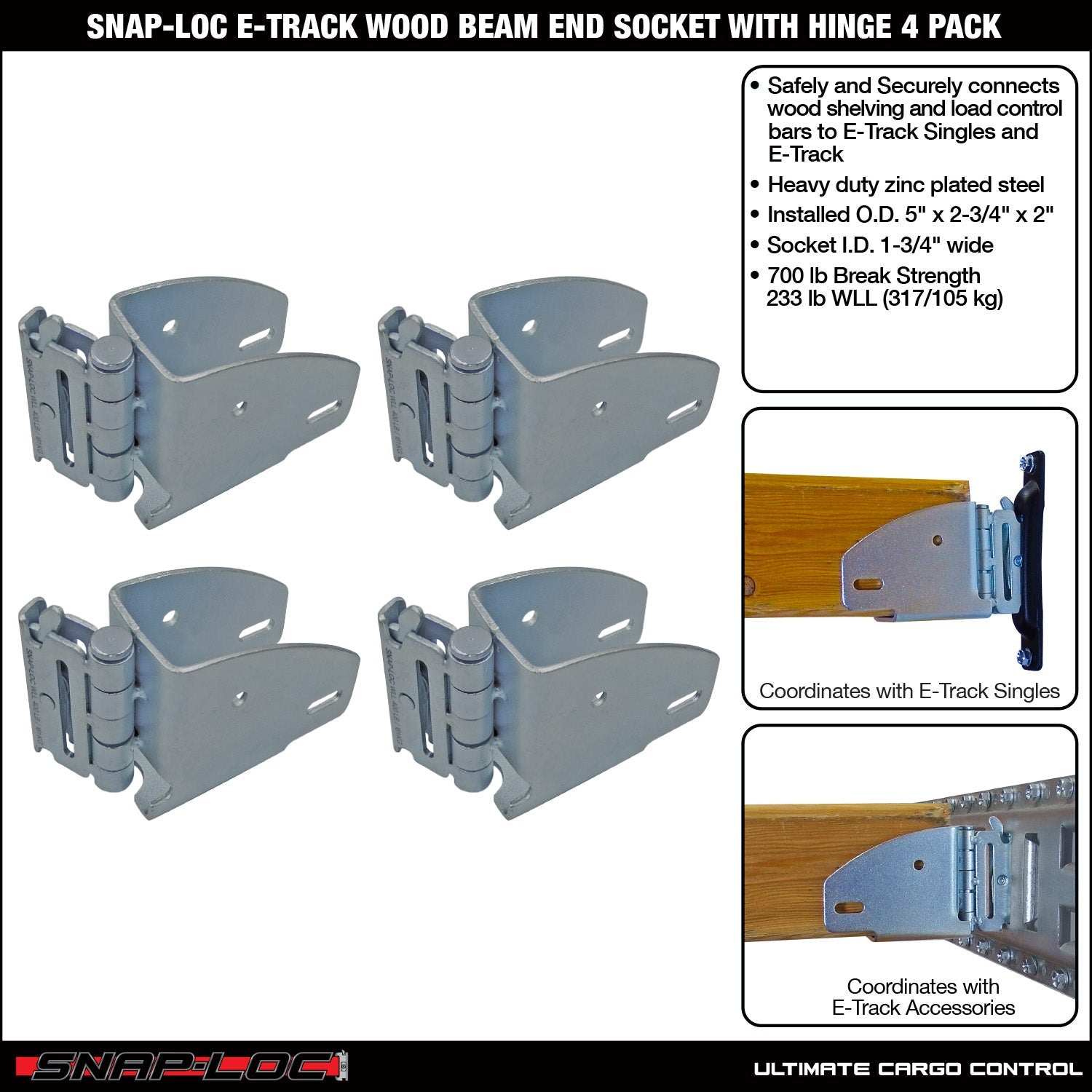 Snap-Loc E-Track Wood Beam End Socket mit Scharnier - Cargo Shoring