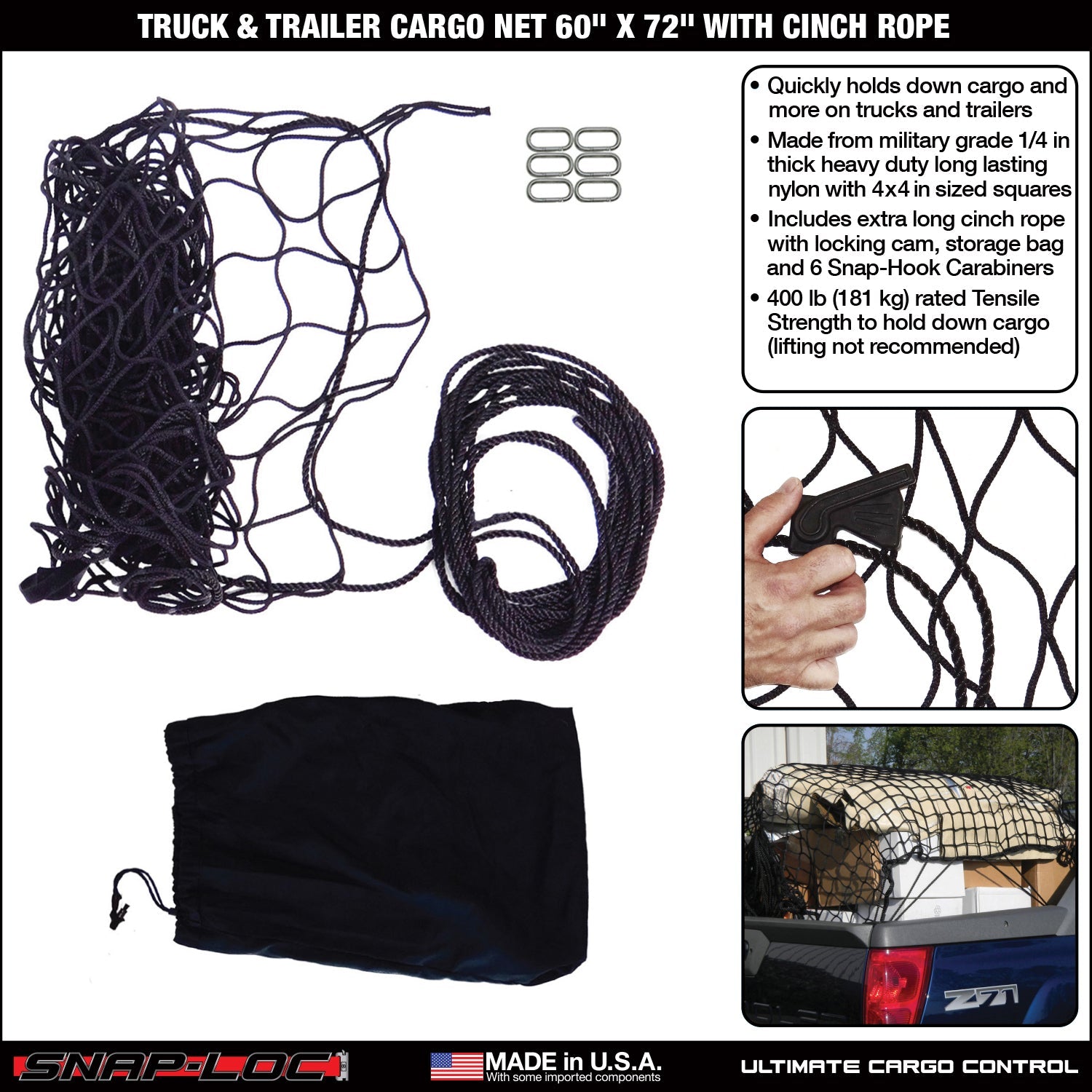 Snap-Loc Cargo Net 60' x 72' mit Cinch-Seil - Logistic Tie-Down