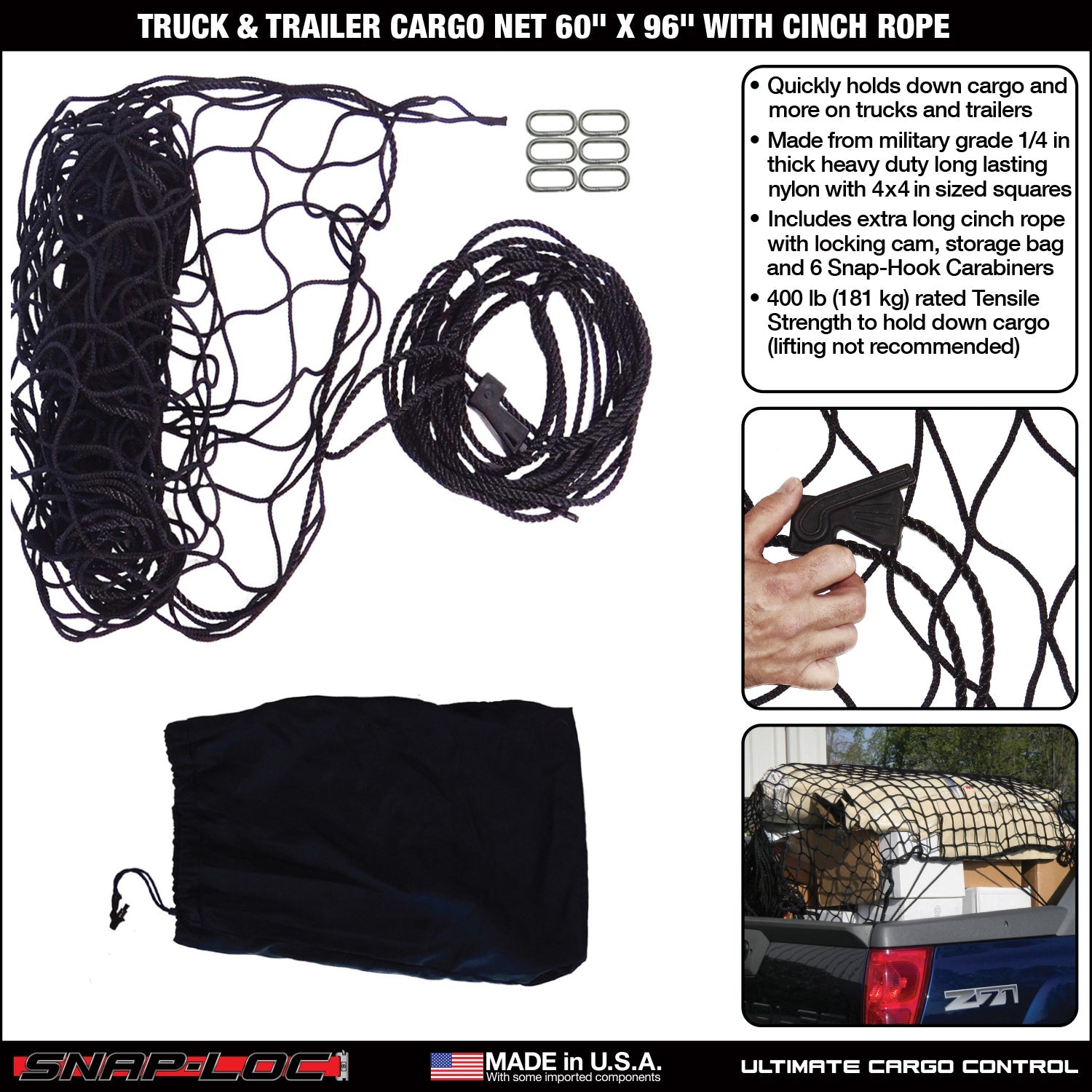 Snap-Loc Cargo Net 60' x 96' mit Cinch-Seil - Logistic Tie-Down