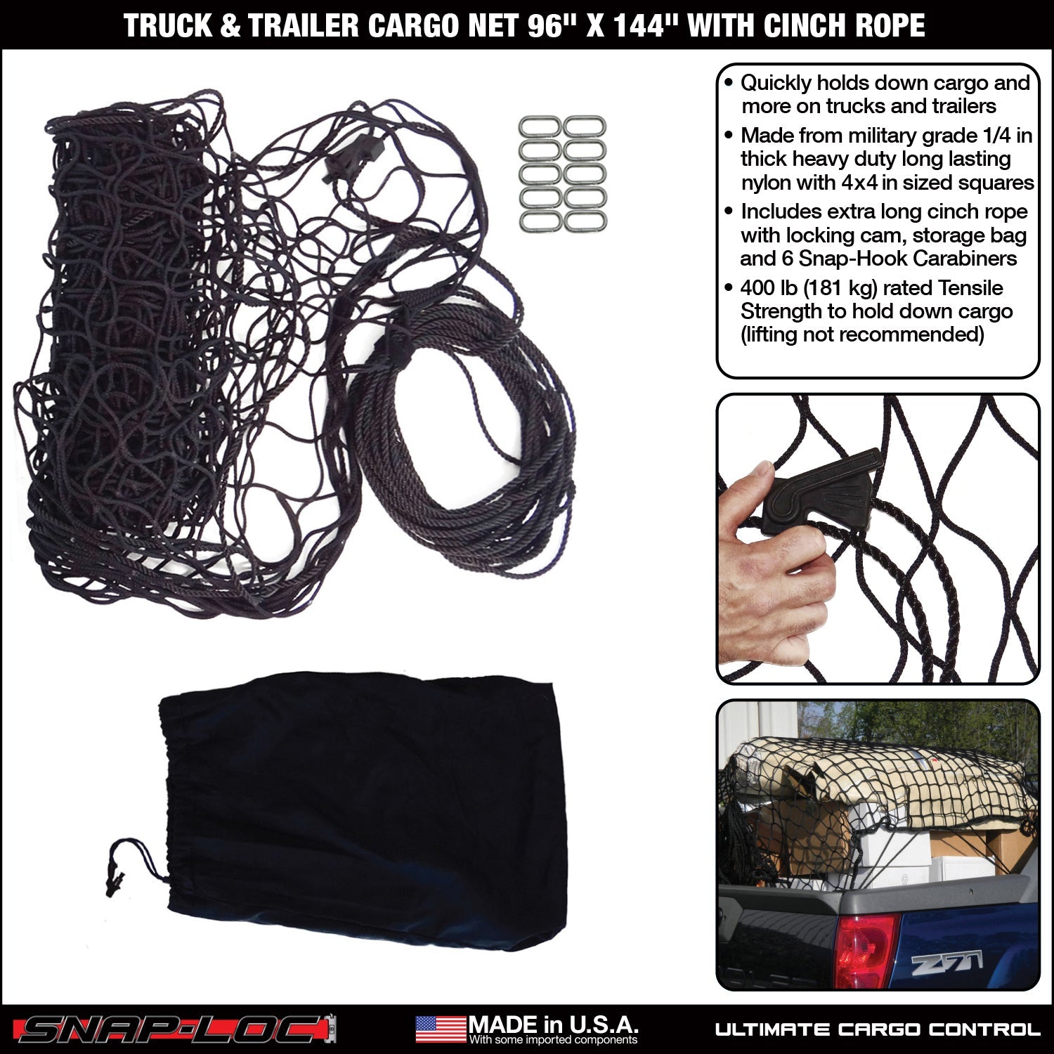 Snap-Loc Cargo Net 96' x 144' mit Cinch-Seil - Logistic Tie-Down