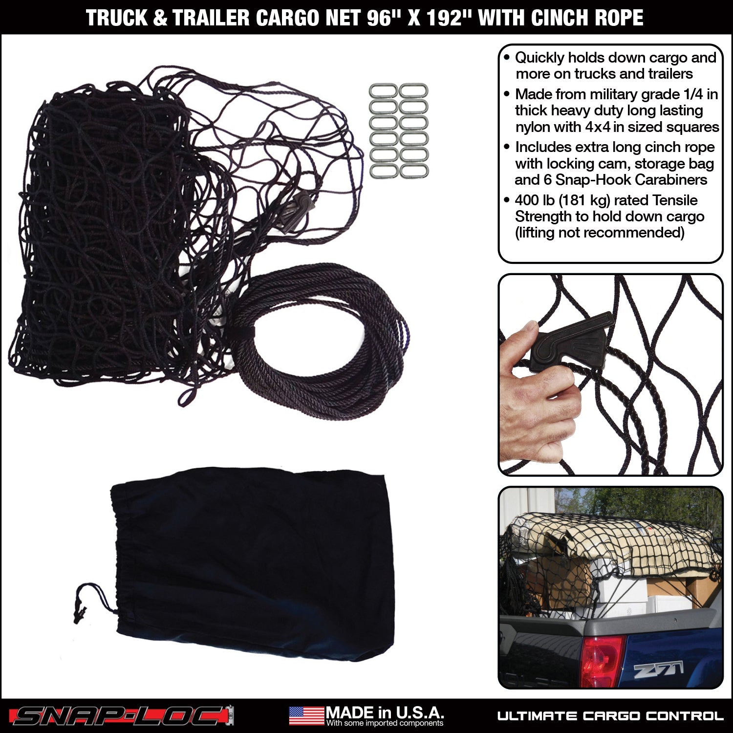 Snap-Loc Cargo Net 96' x 192' mit Cinch-Seil - Logistic Tie-Down