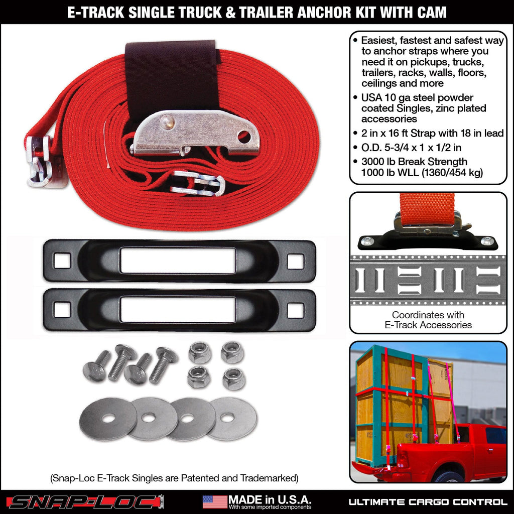 Snap-Loc E-Track Single Truck & Trailer Anker Kit - 2 'x 16' Cam Strap, 1,36 kg