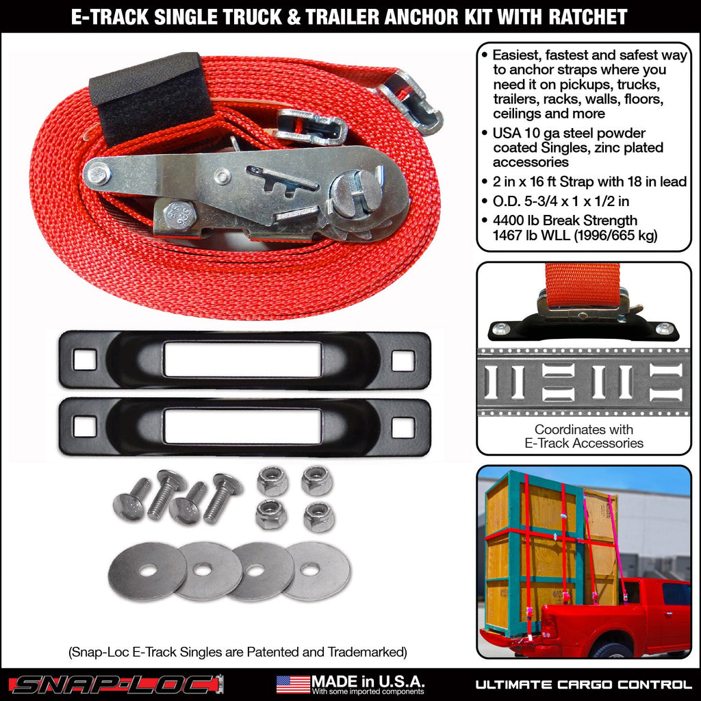 Snap-Loc E-Track Single Truck & Trailer Anker Kit - 2 'x 16' Ratchet Strap, 2 kg