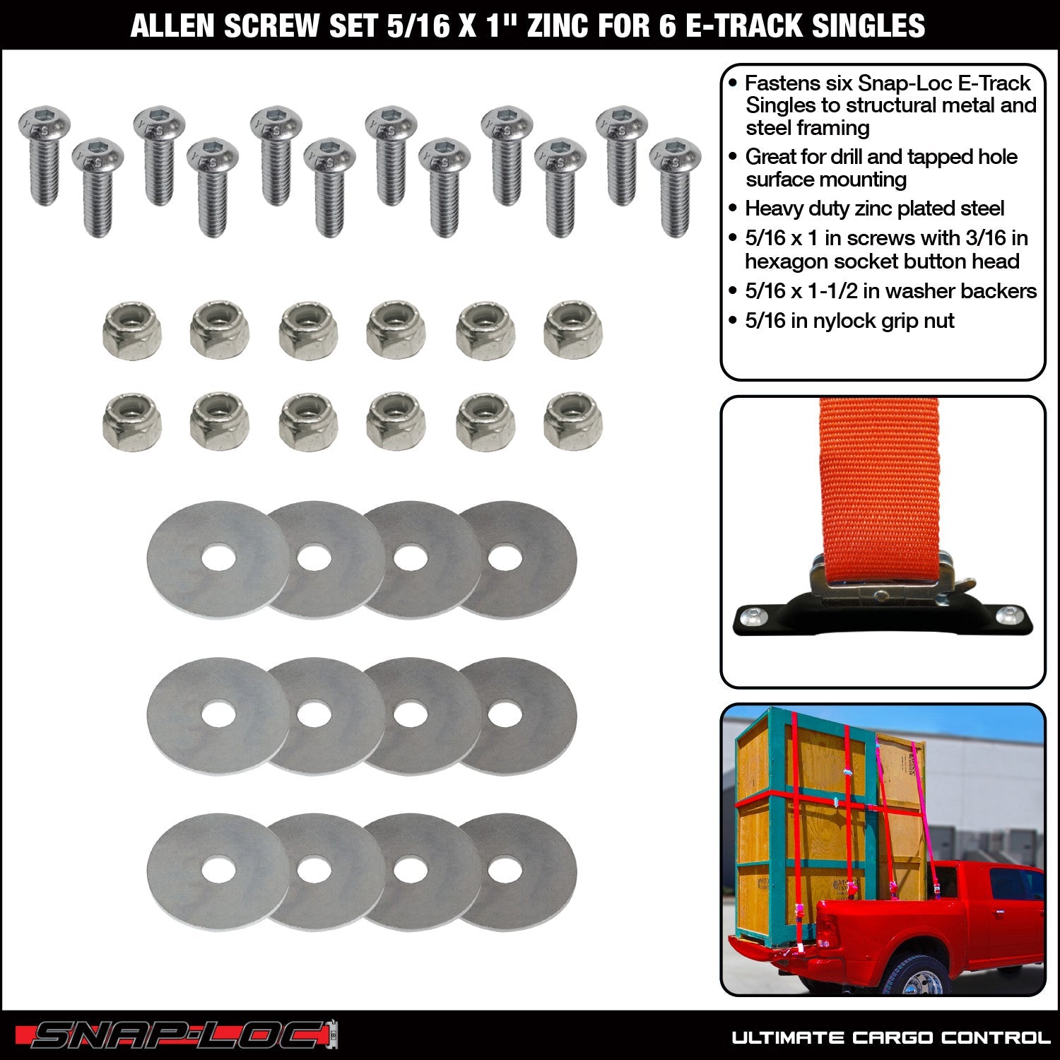 Allen Screw Set 5/16 x 2,5 cm Zink, Verschraubt 6 Snap-Loc E-Track Singles