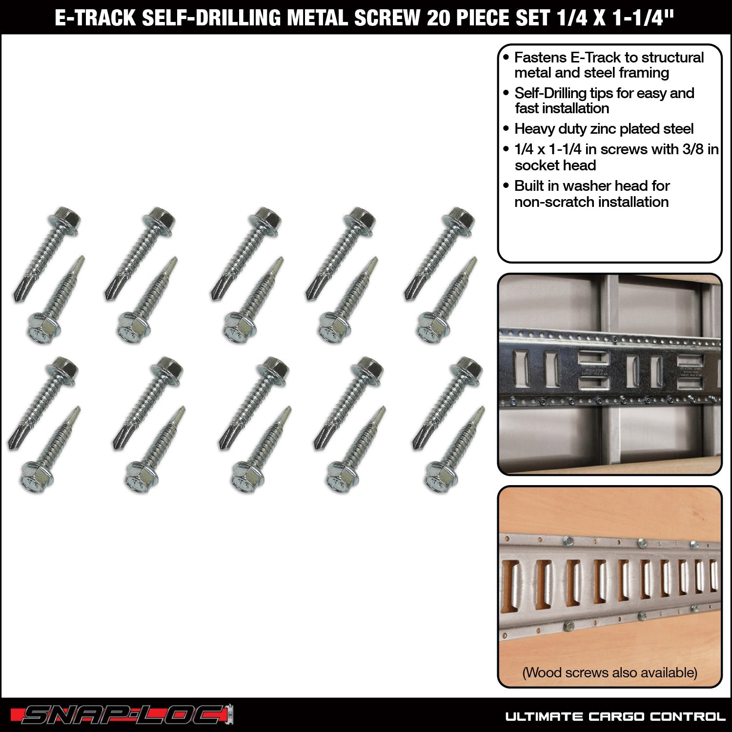 E-Track Selbstbohren Metallschraube 20-Stück-Set 1/4 x 1-1/4 Zoll
