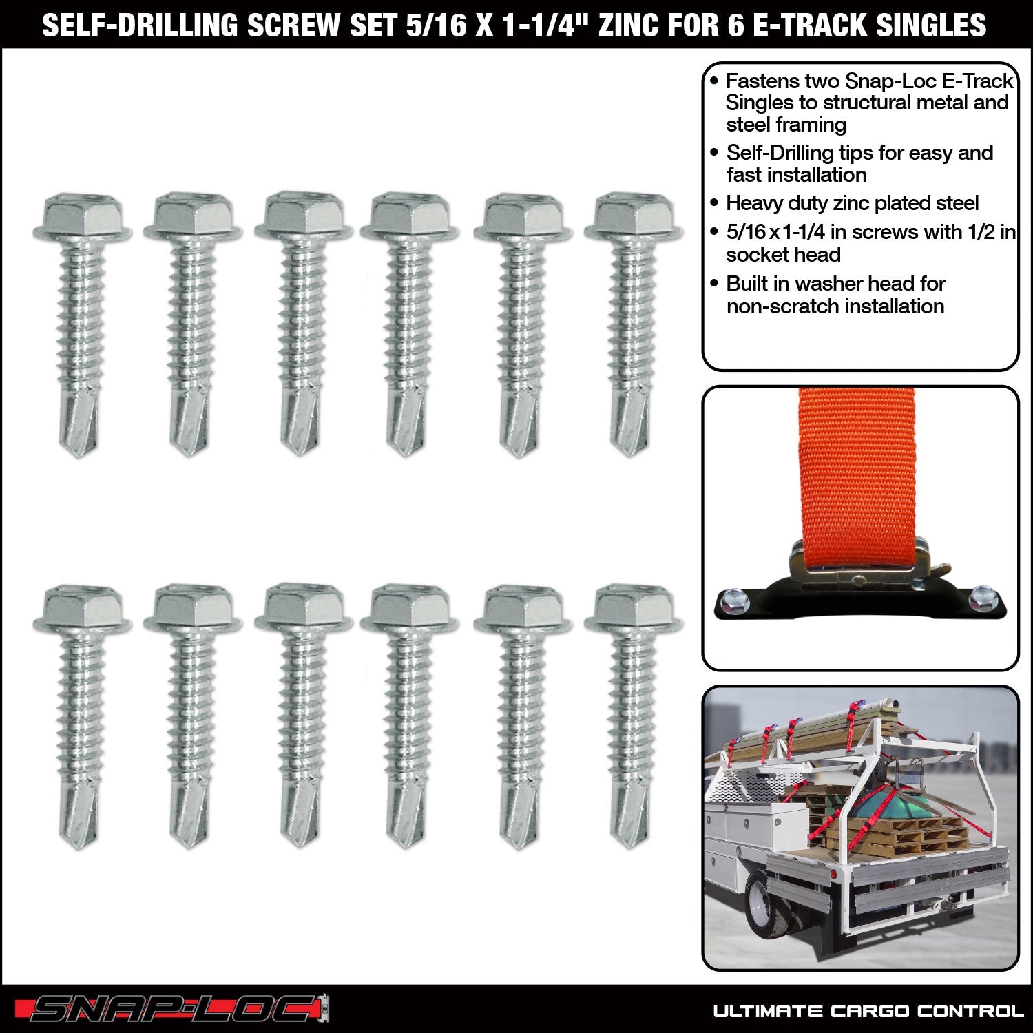 Selbstbohrschrauben-Set 5/16 x 1-1/4 Zoll Zink, befestigt 6 Snap-Loc E-Track Singles