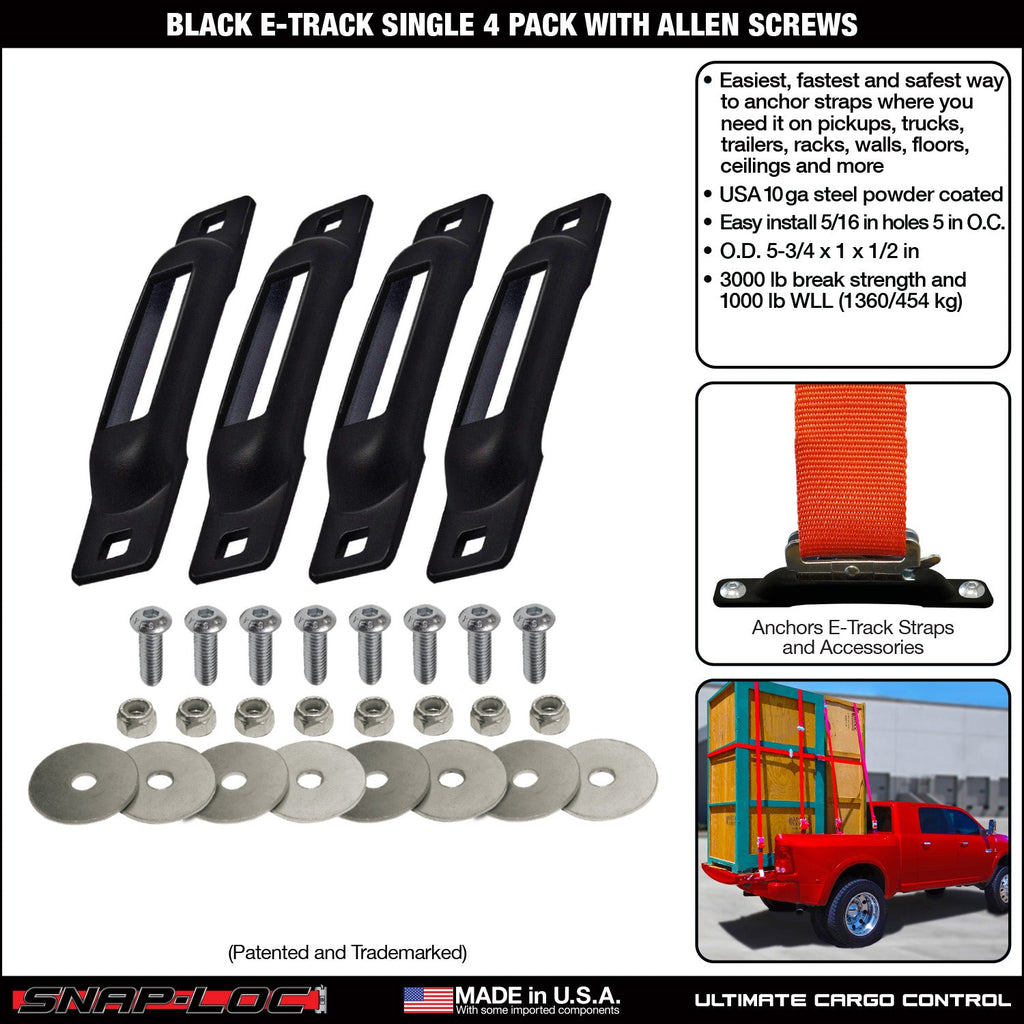 Snap-Loc E-Track Single Tie-Down Ankerpunkte – Schwarzes 4er-Packung mit Allen Schrauben