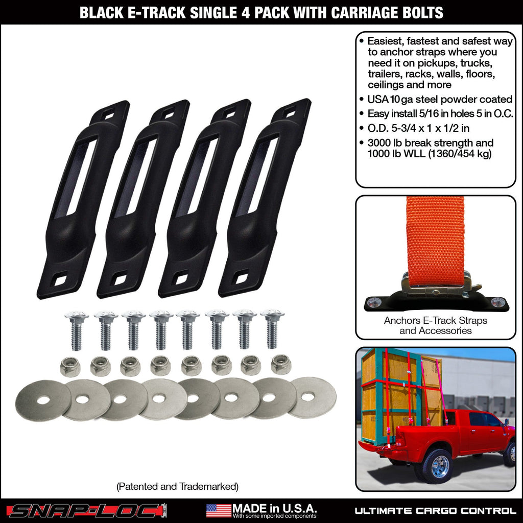 Snap-Loc E-Track Single Tie-Down Ankerpunkte – Schwarzes 4er-Packung mit Trageschrauben