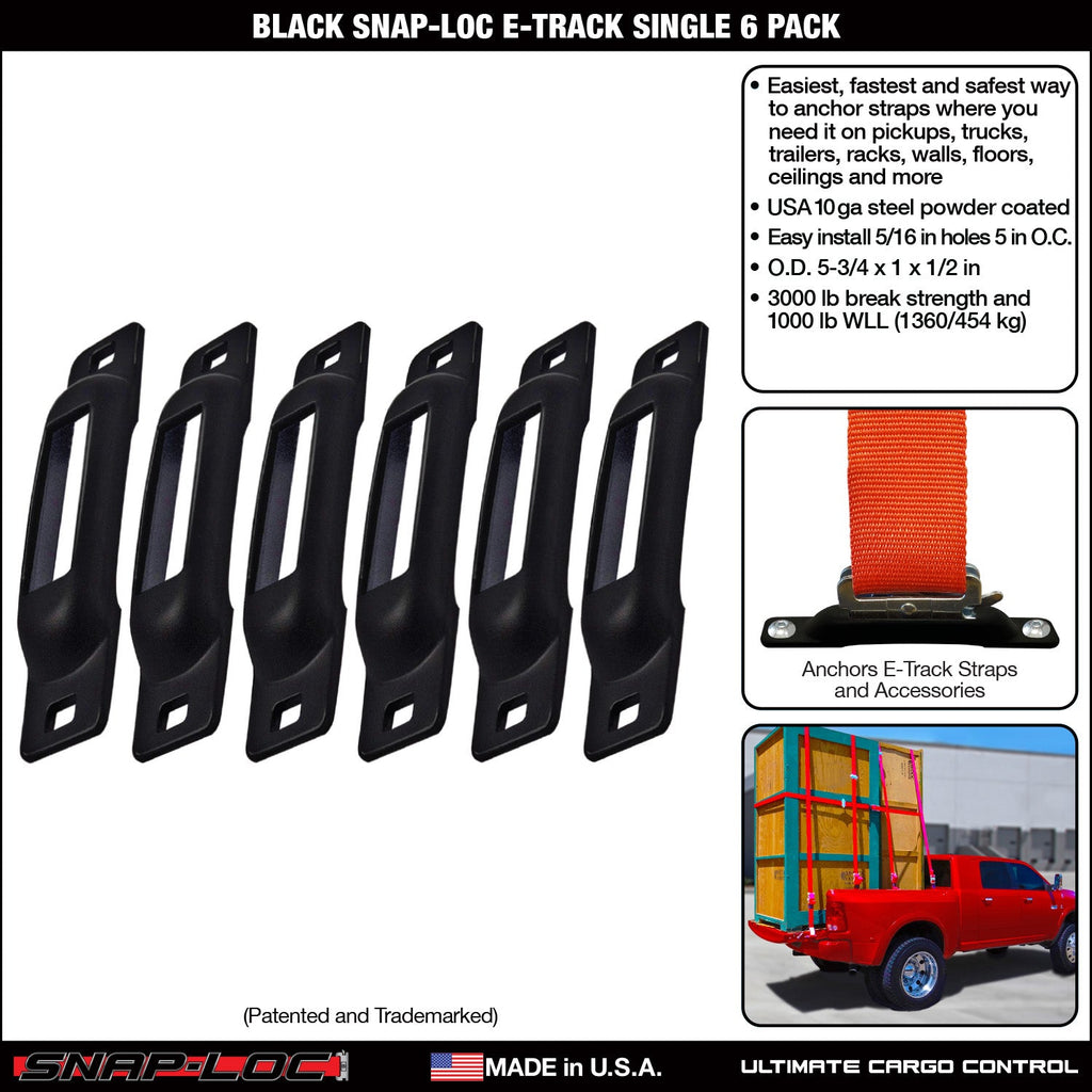 Snap-Loc E-Track Single Tie-Down Ankerpunkte – Schwarz 6er-Packung